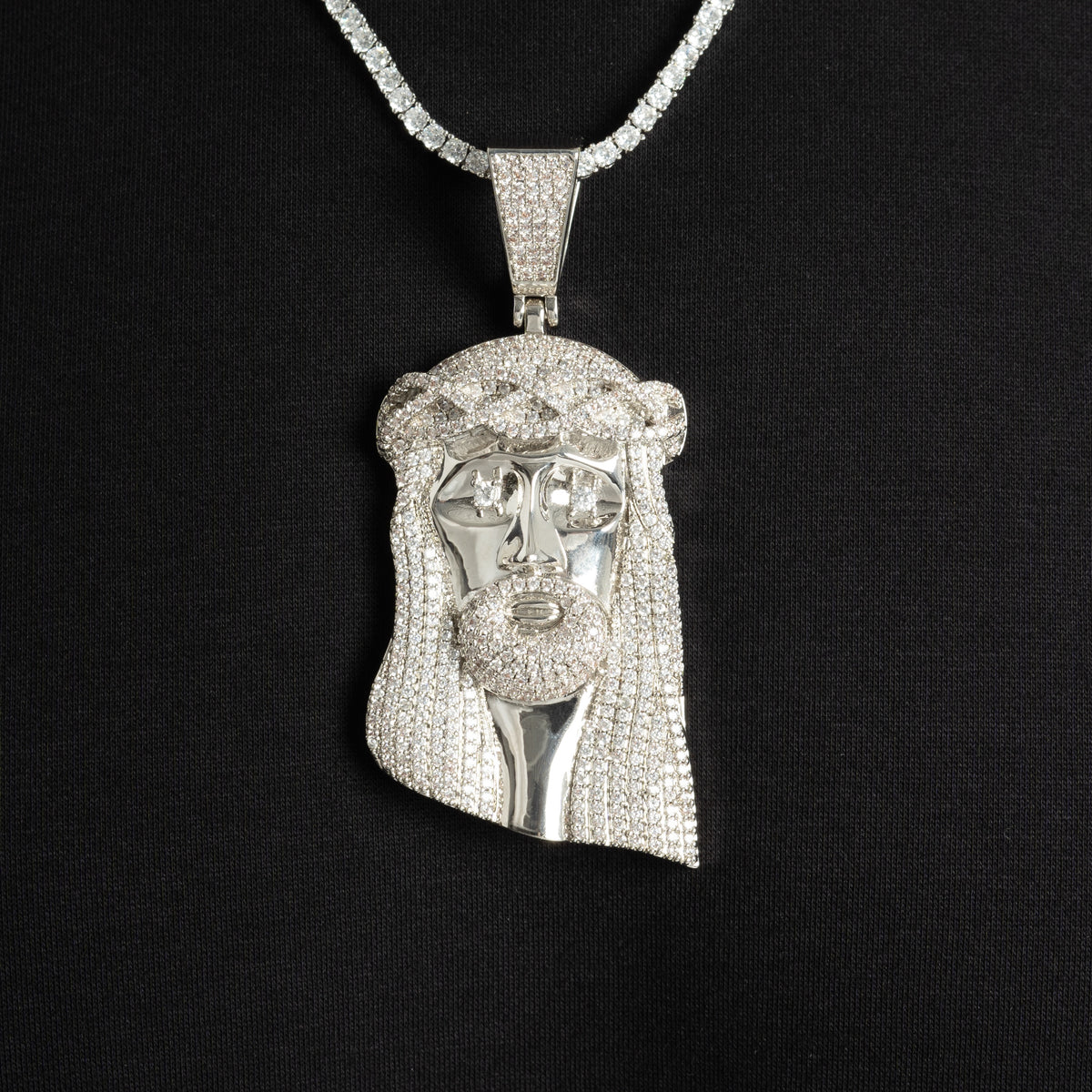 Big Jesus Piece Pendant White Gold