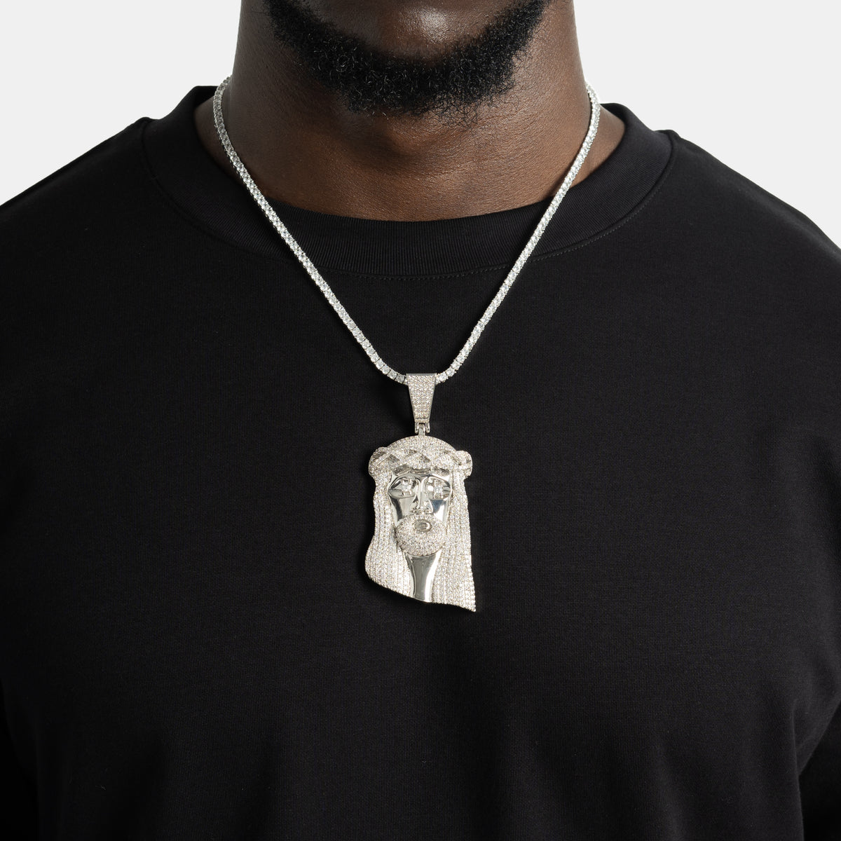 Big Jesus Piece Pendant White Gold