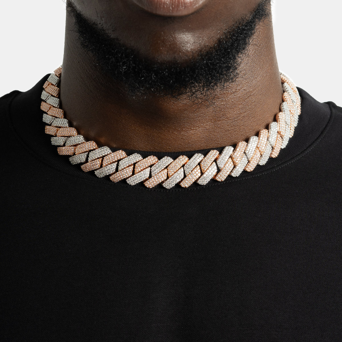 19mm Prong Cuban Link Necklace Two-Tone Rose Gold Necklace ICE