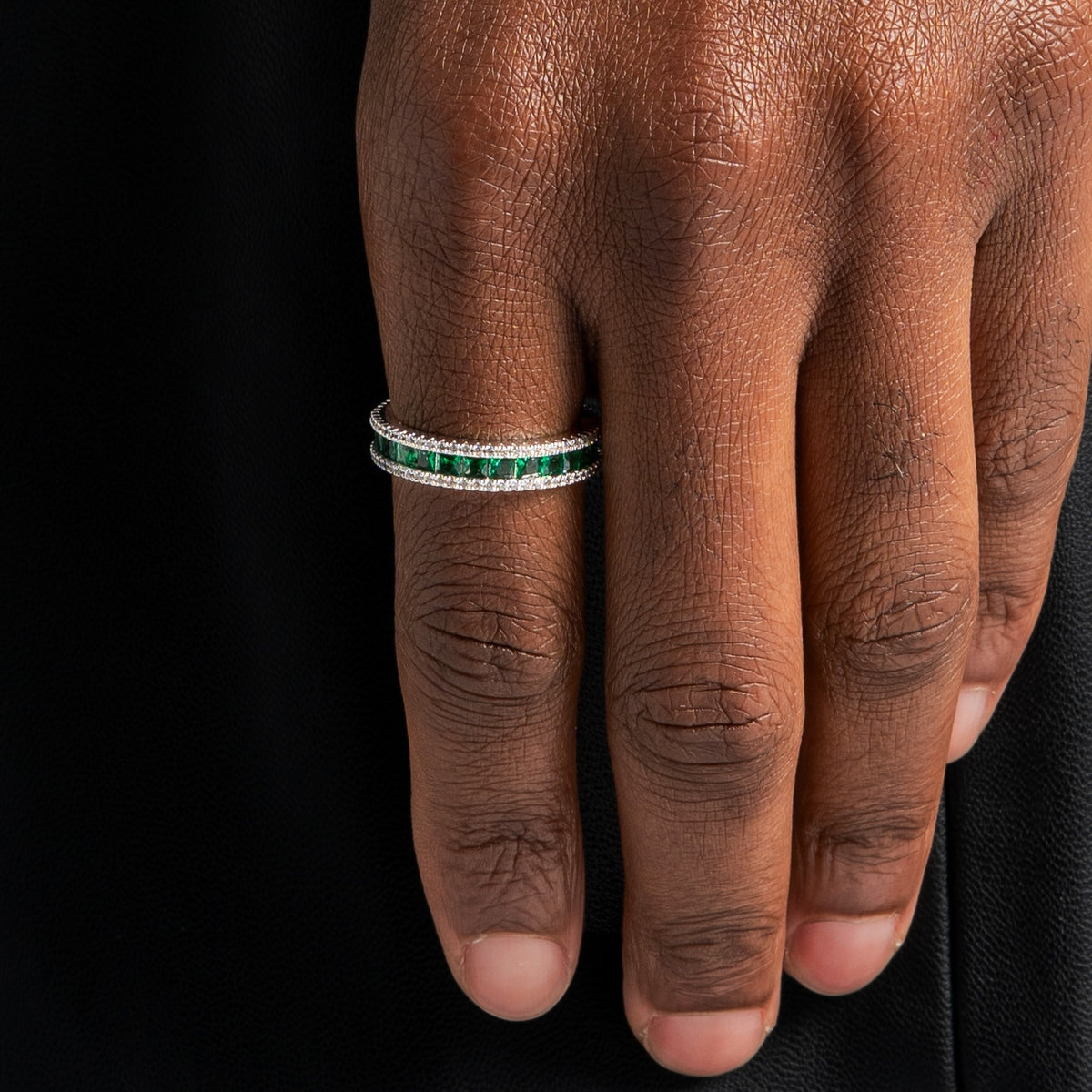 Silver Green Layered Ring
