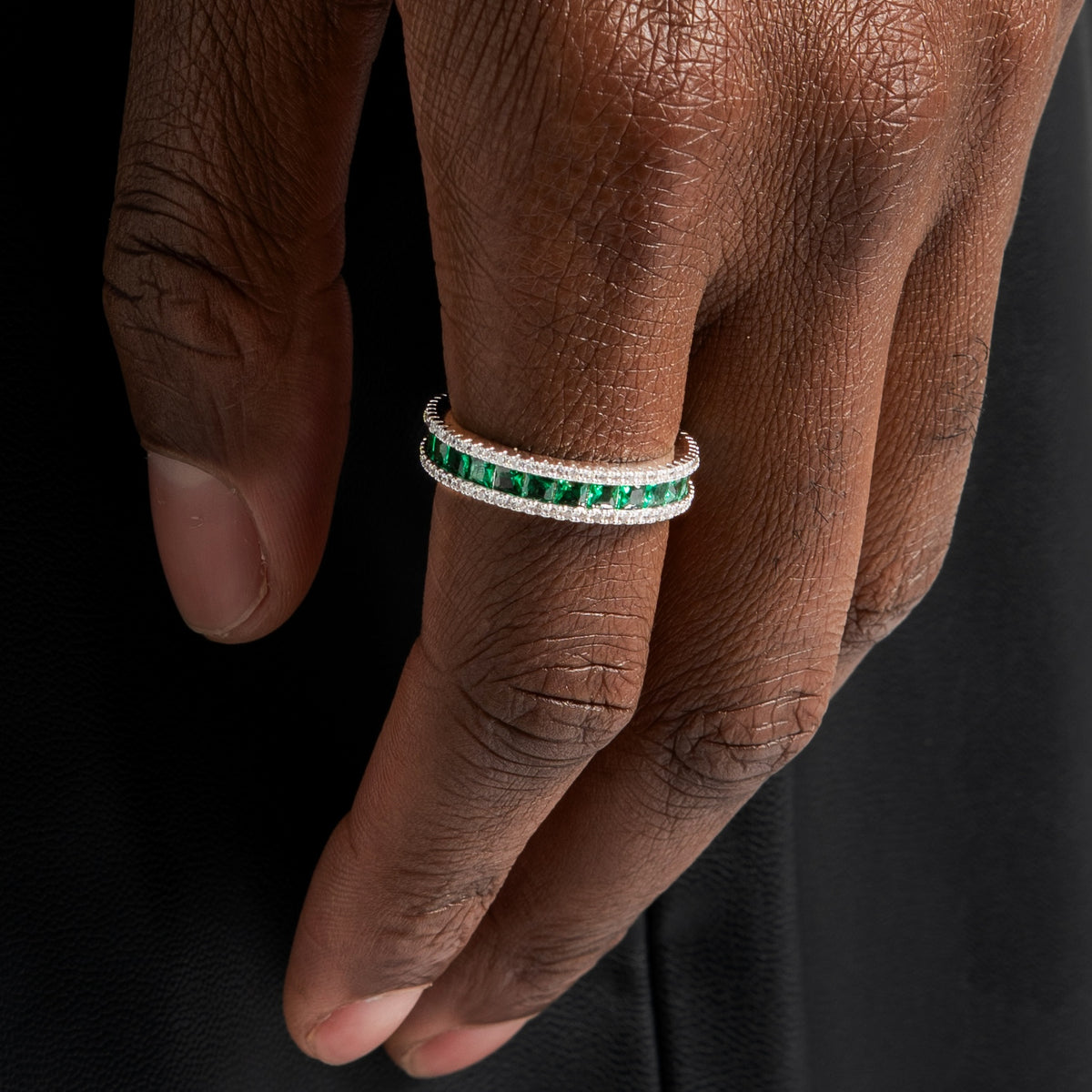 Silver Green Layered Ring