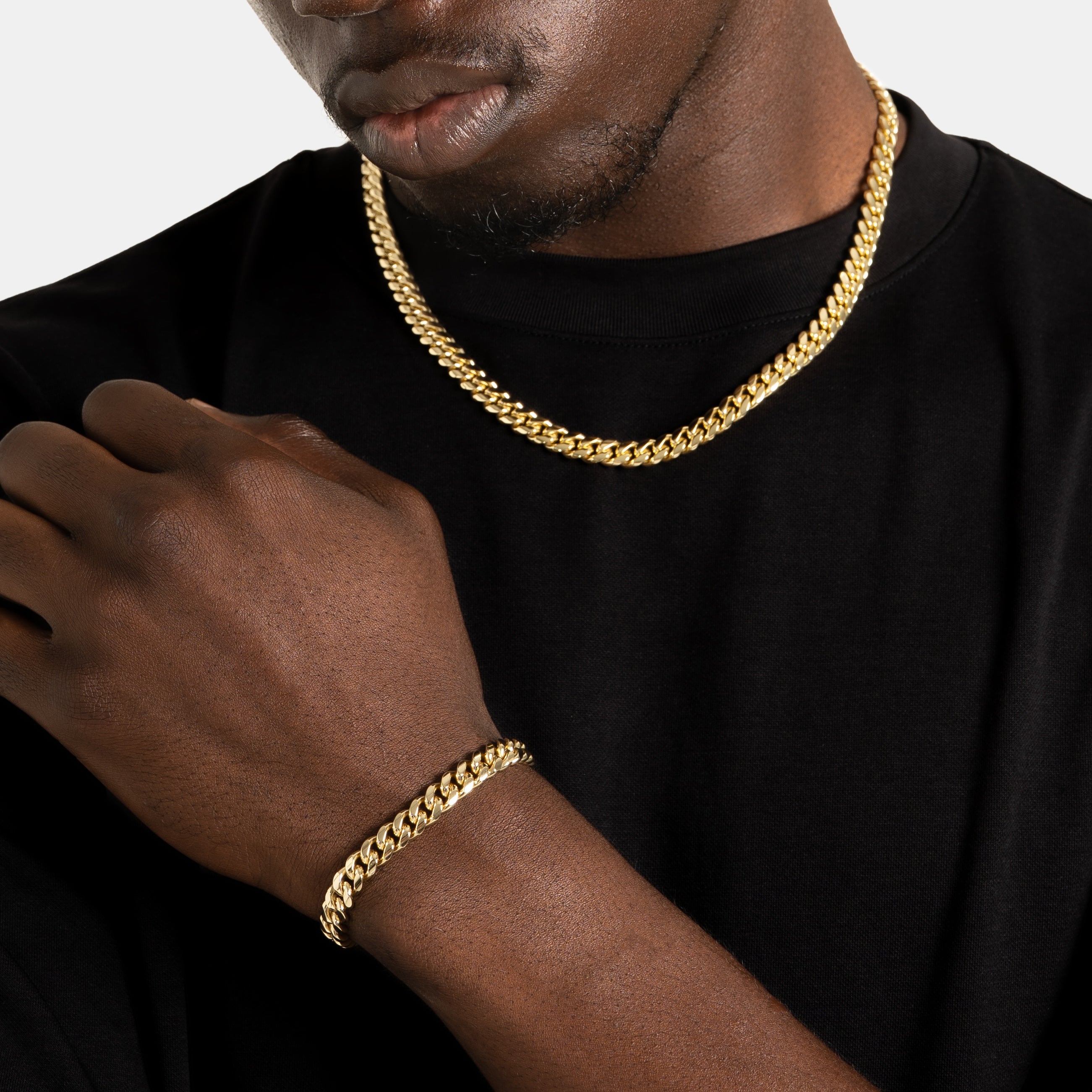 8mm Cuban Link Chain & Bracelet Gold - 6 ICE