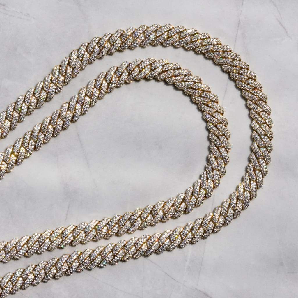 12mm Diamond Prong Cuban Chain 18k Gold - 6IX ICE