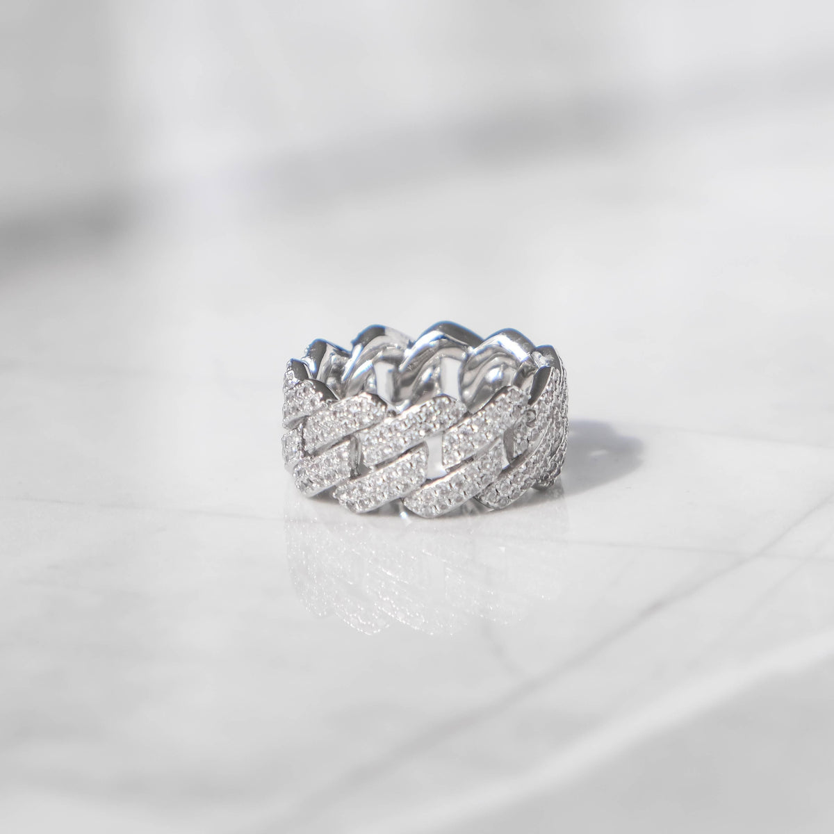 Diamond Prong Cuban Ring White Gold - 6IX ICE