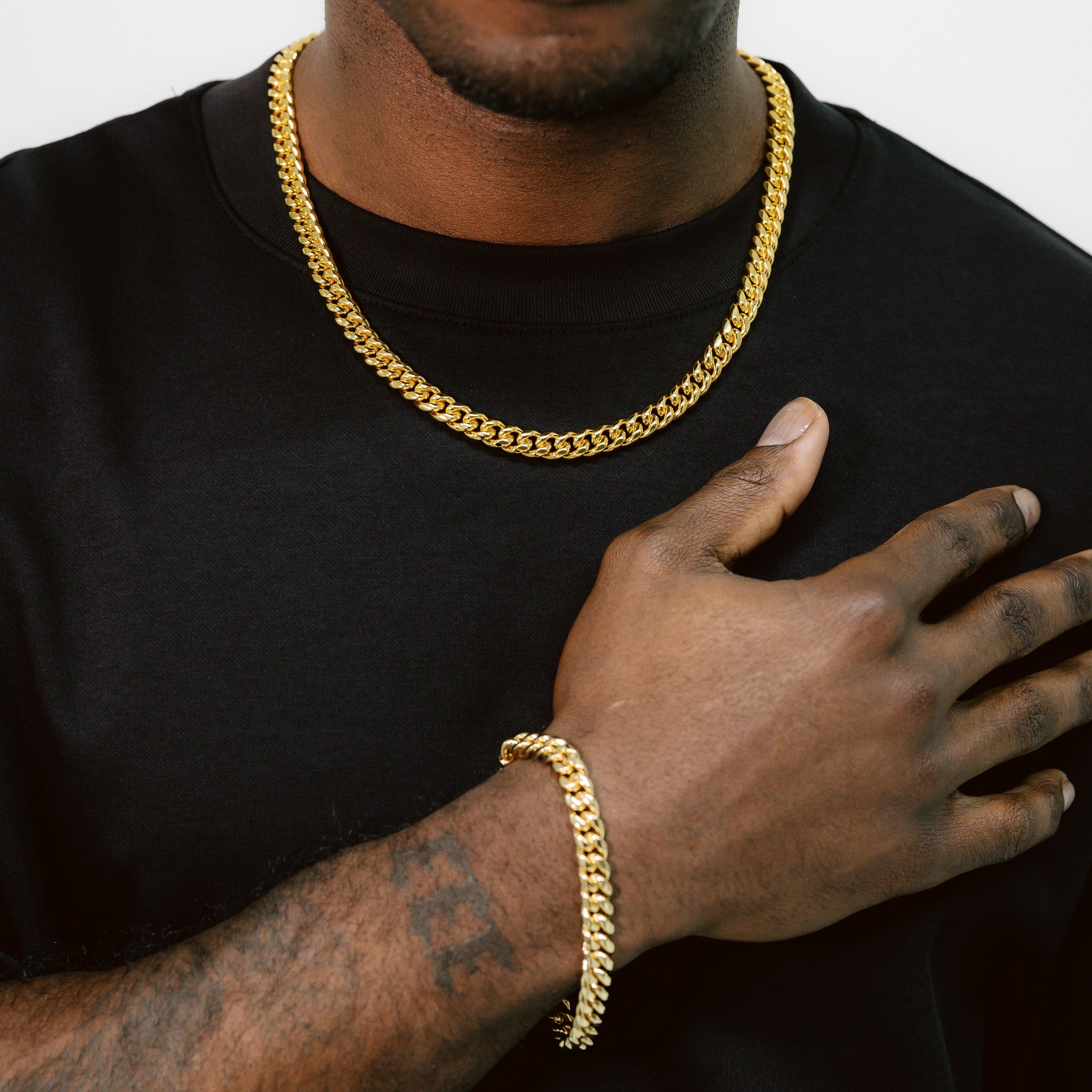 8mm Cuban Link Chain Bracelet Gold ICE1