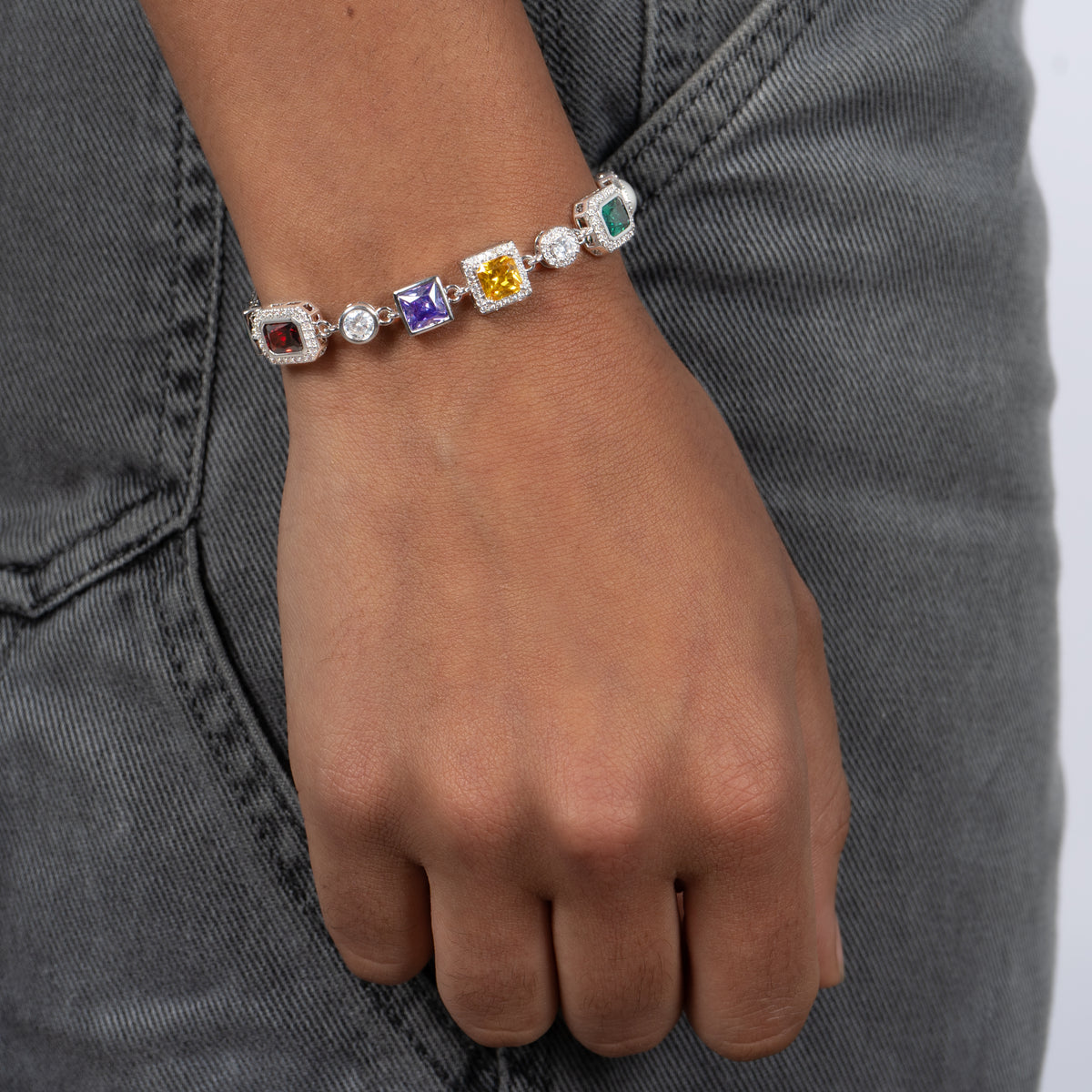 Multi Gemstone Bracelet White Gold