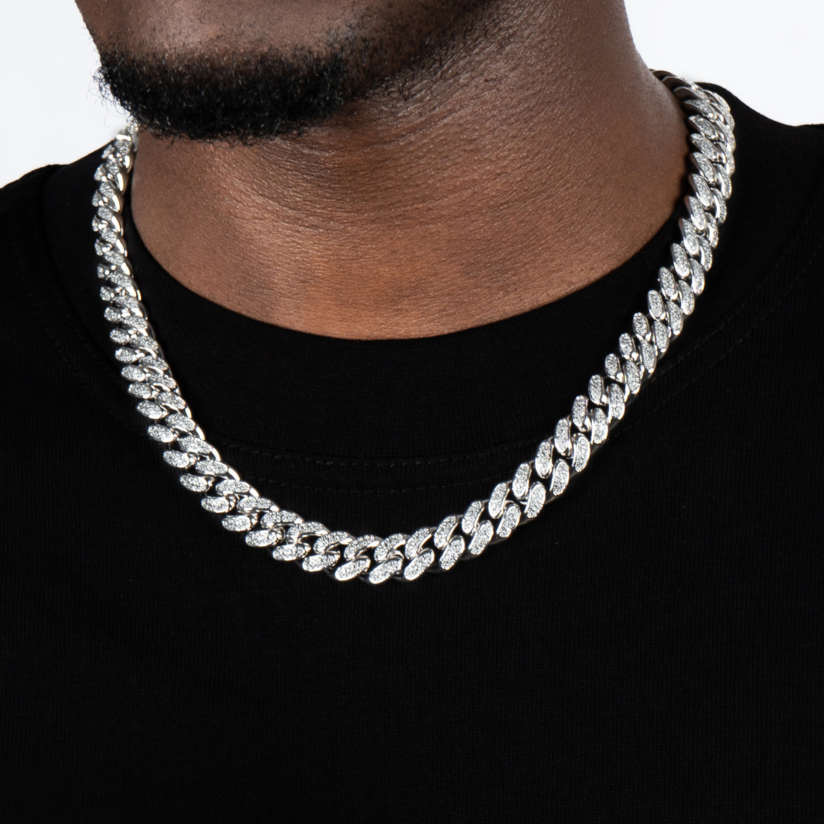 12mm Diamond Cuban Chain White Gold