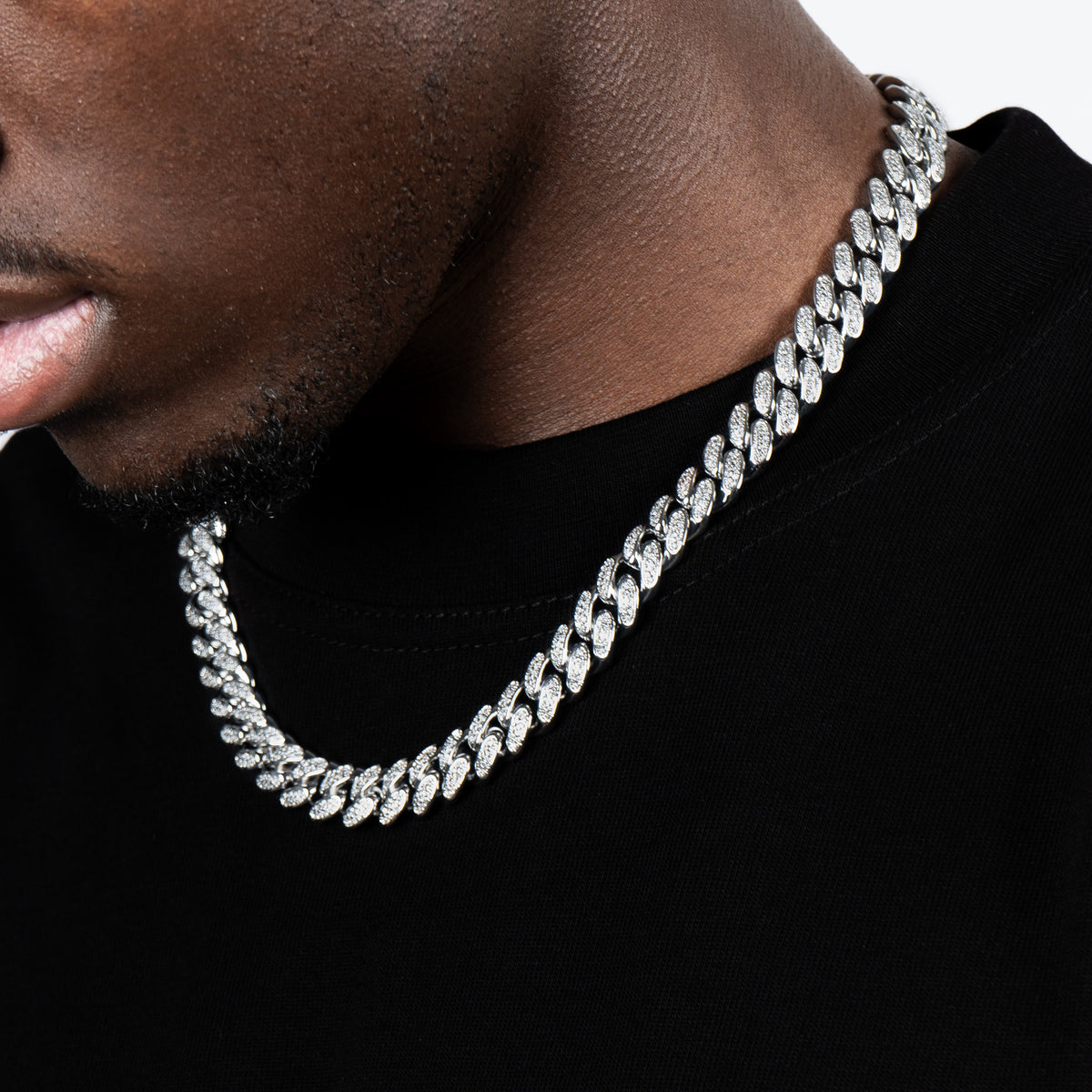 12mm Diamond Cuban Chain White Gold