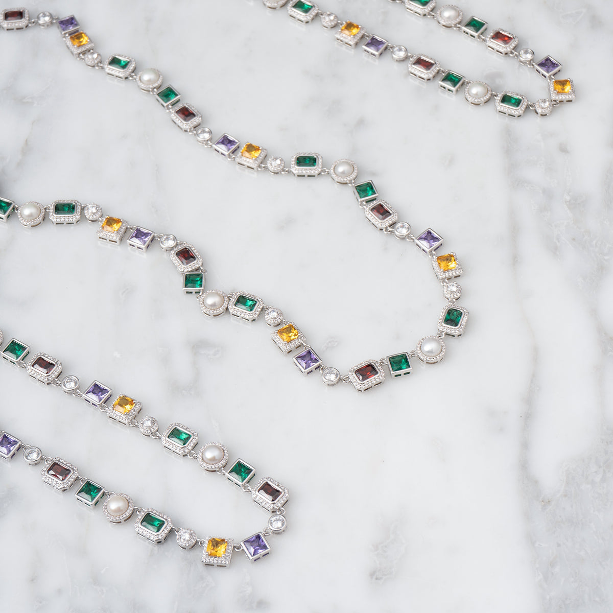 Multi Gemstone Chain White Gold