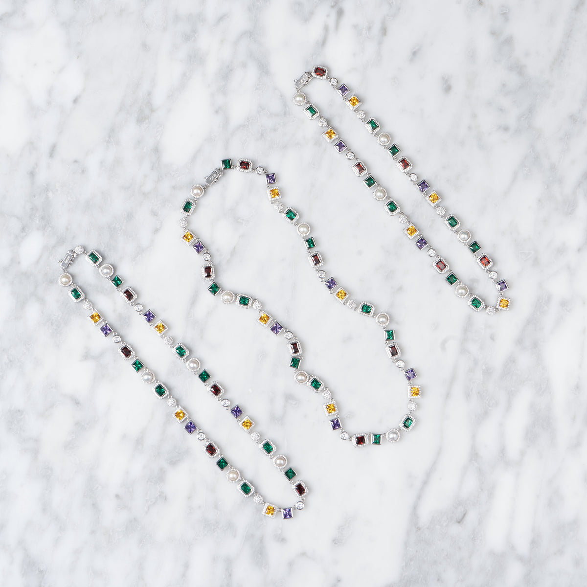 Multi Gemstone Chain White Gold