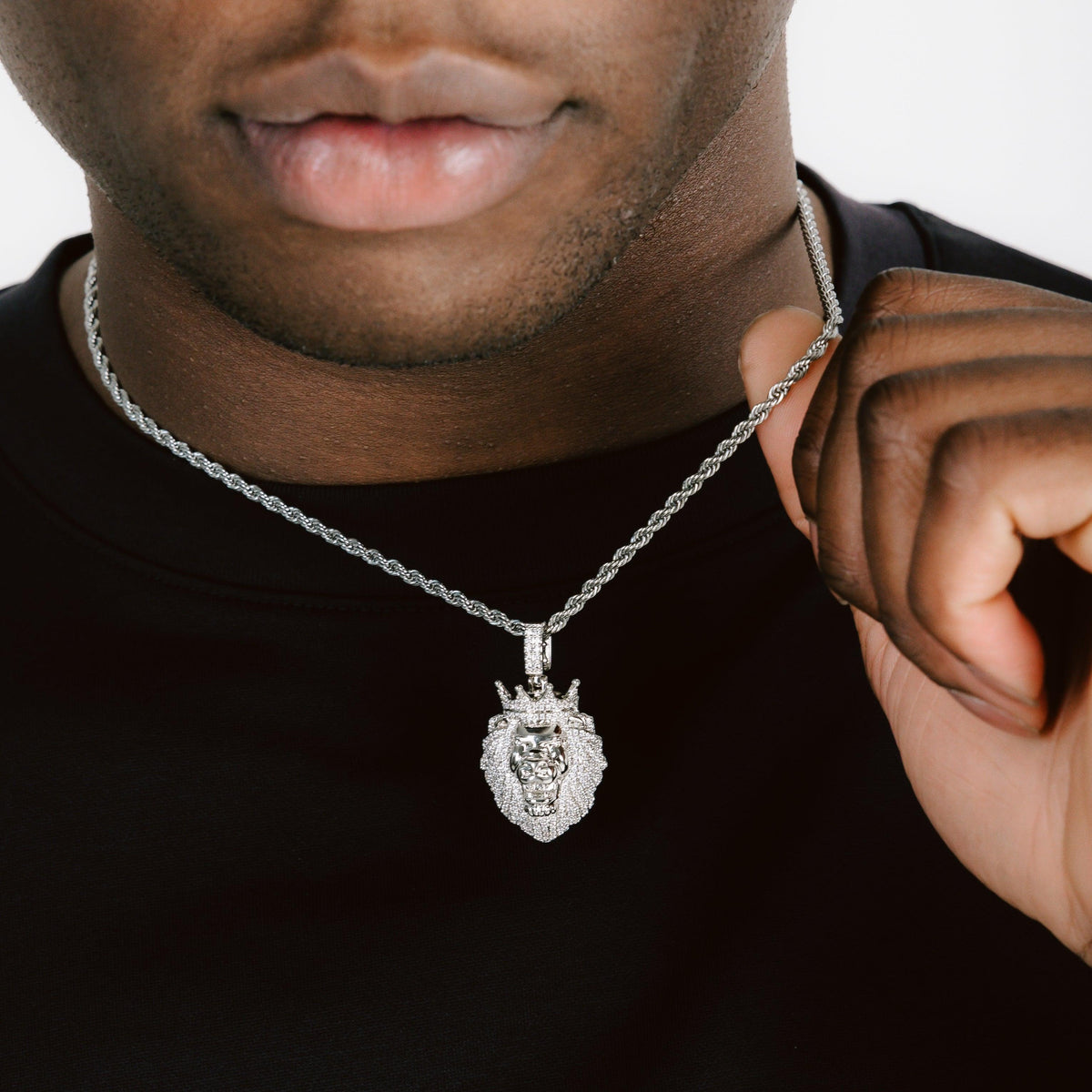 Diamond Lion Pendant White Gold