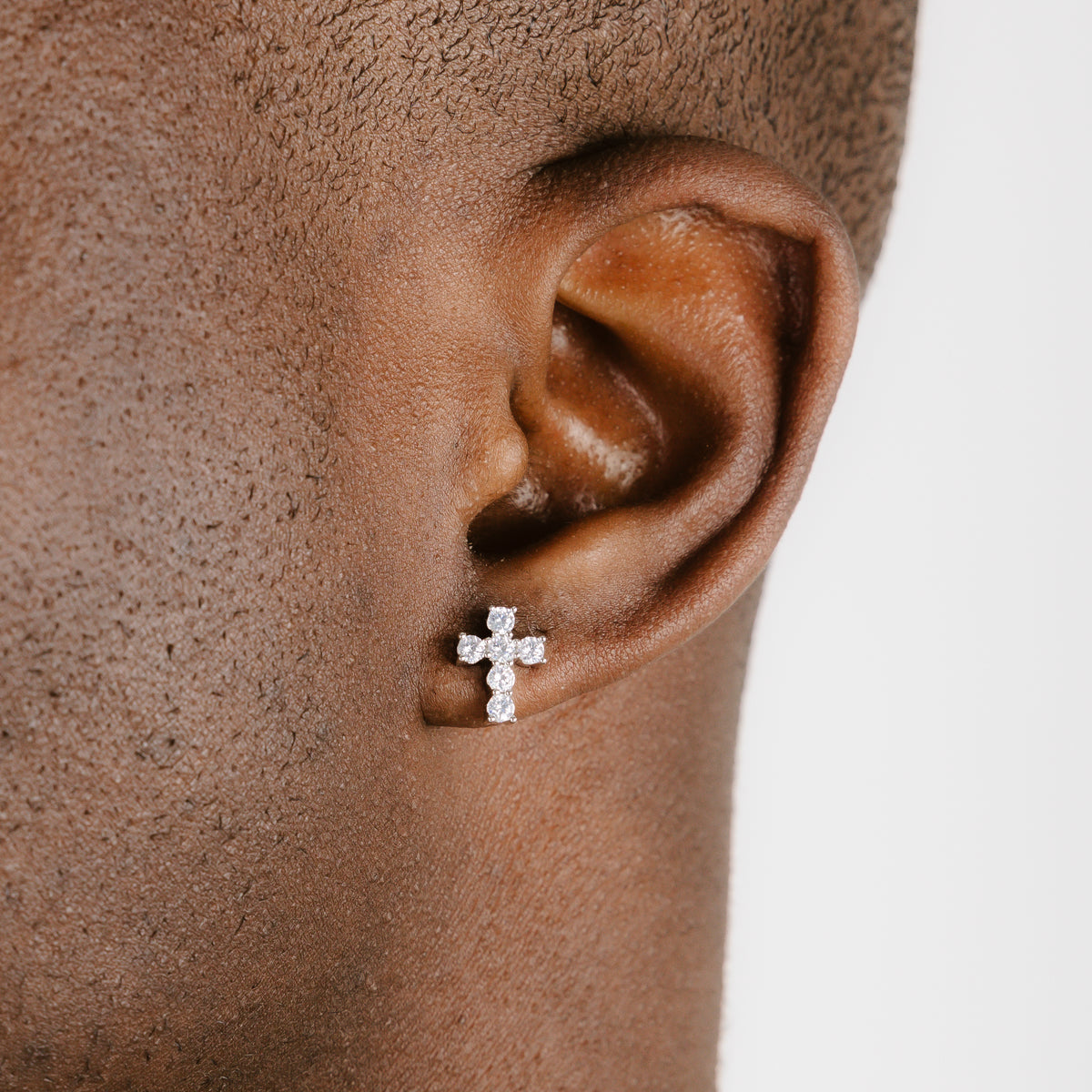 Micro Cross Stud Earrings White Gold
