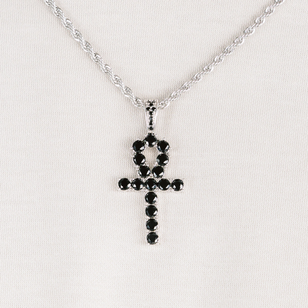Cross Charm Classic Gigi Black diamond rosary, Yellow Gold, 16.5