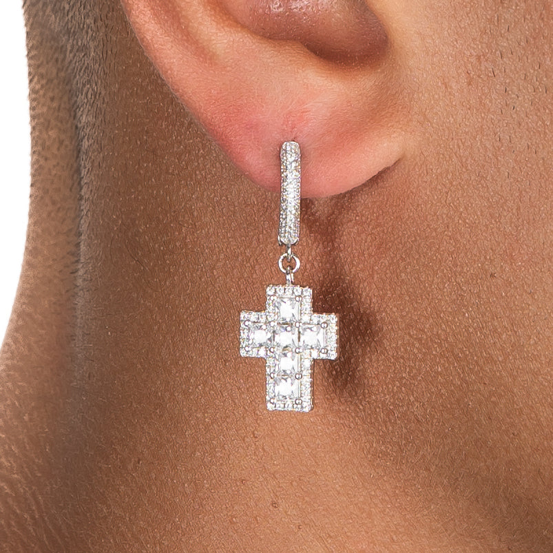 Clustered Cross Earrings Moissanite