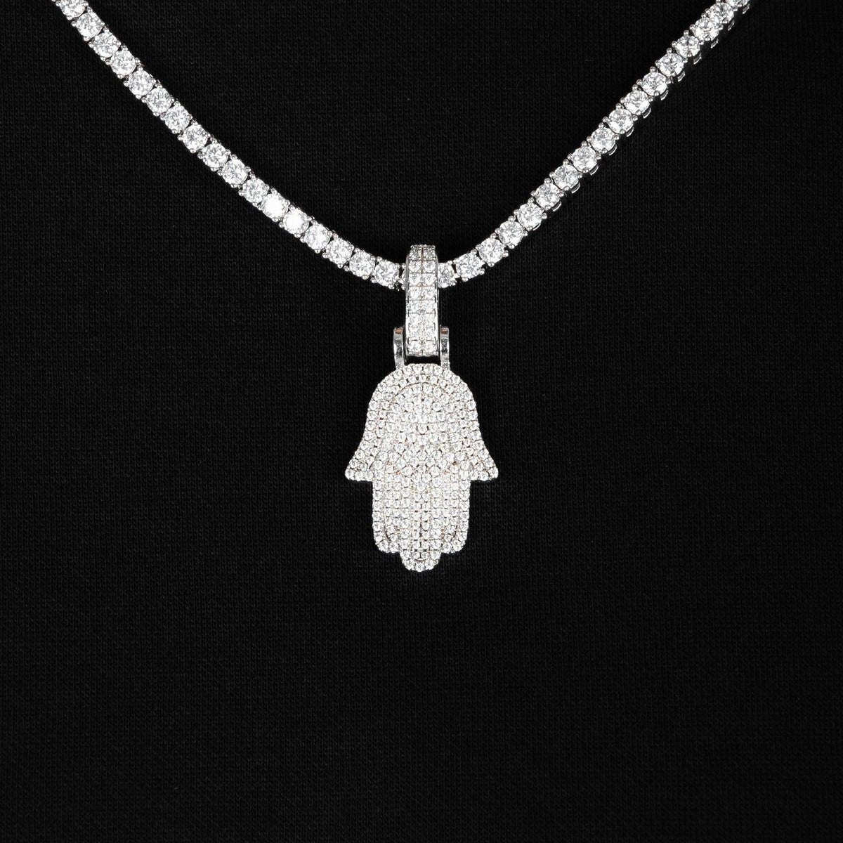 Hamsa Hand Pendant White Gold