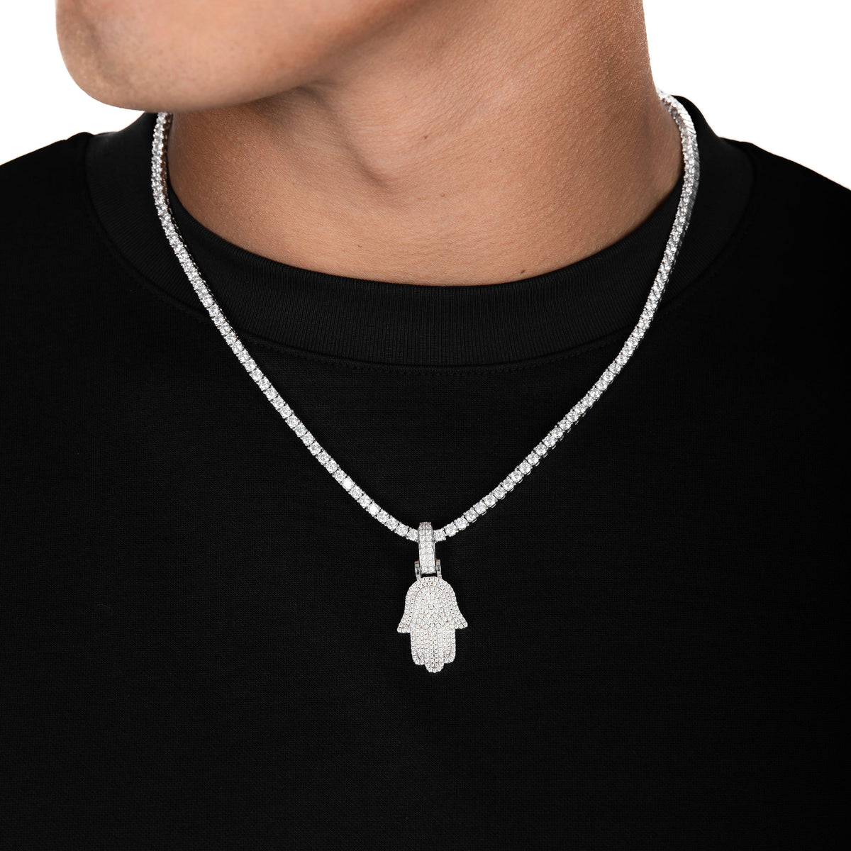 Hamsa Hand Pendant White Gold