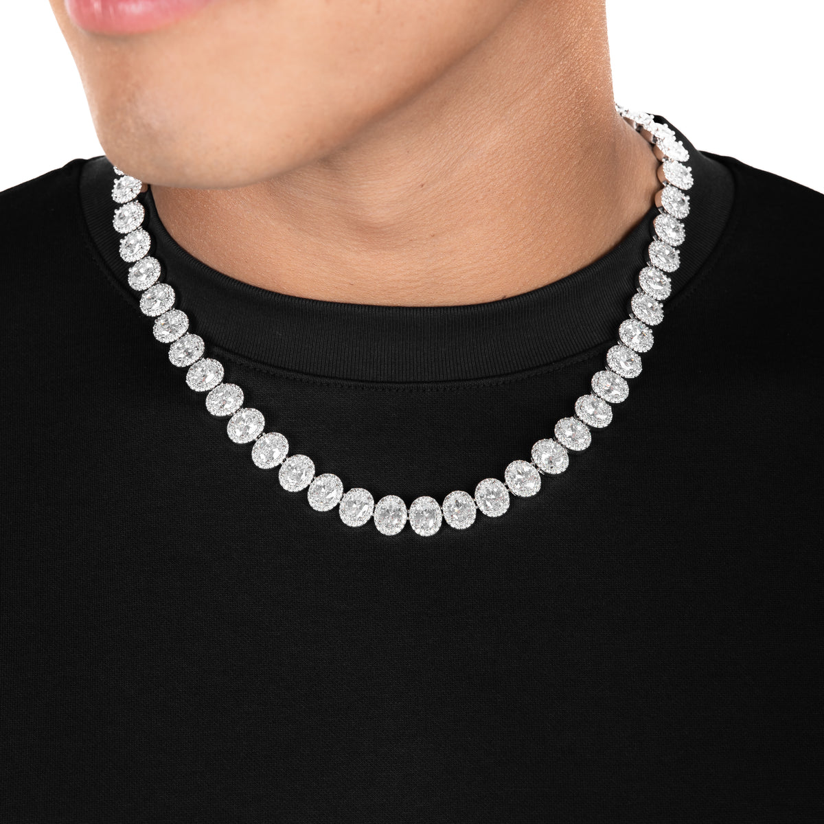 Oval Cut Cluster Tennis Chain White Gold