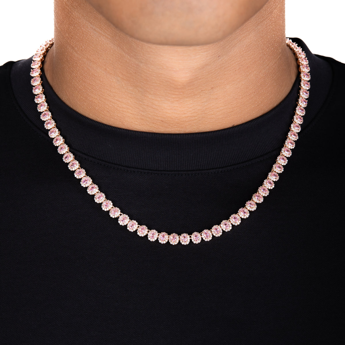 7mm Oval Tennis Chain w/ Pink Stones