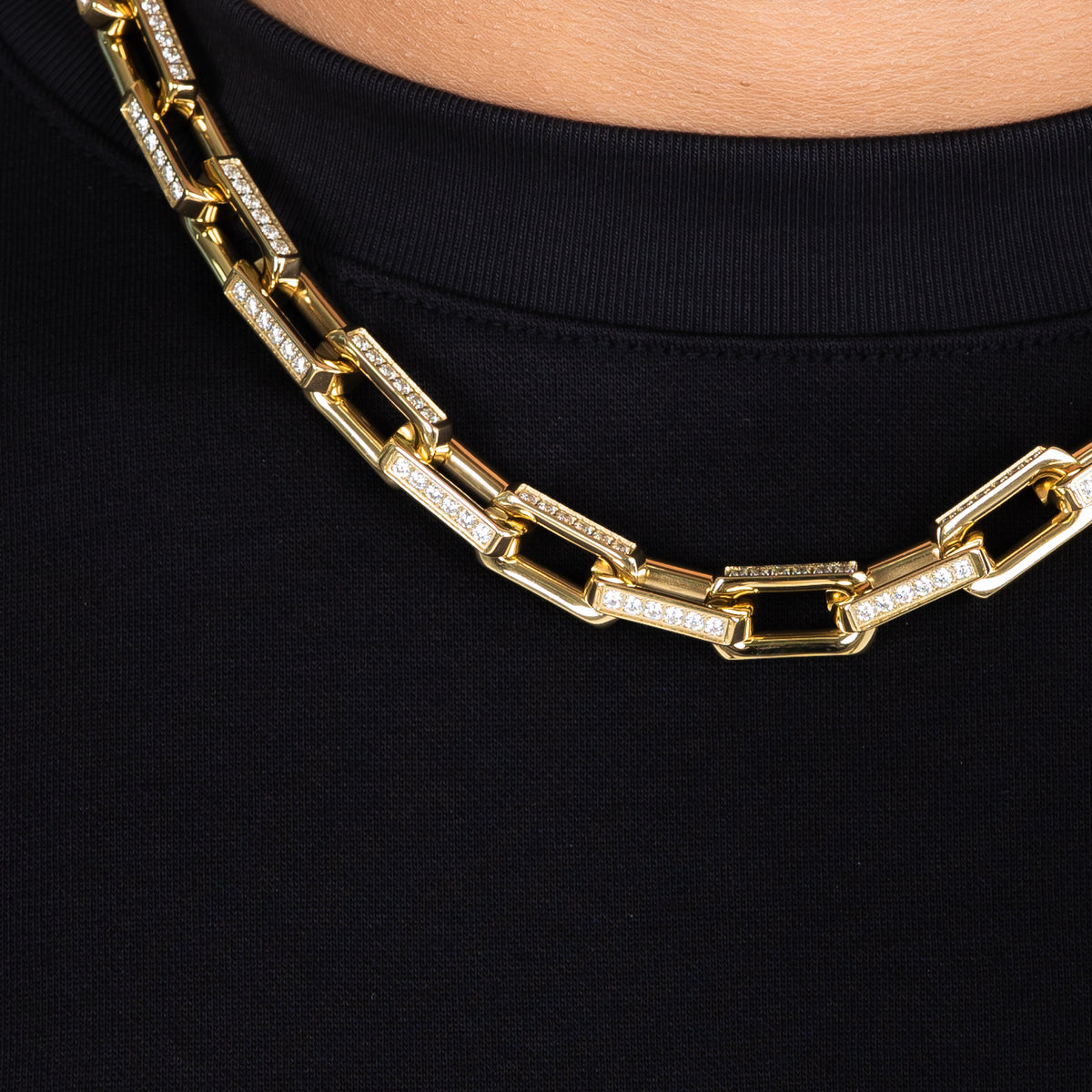 Iced Out Box Chain 18k Gold