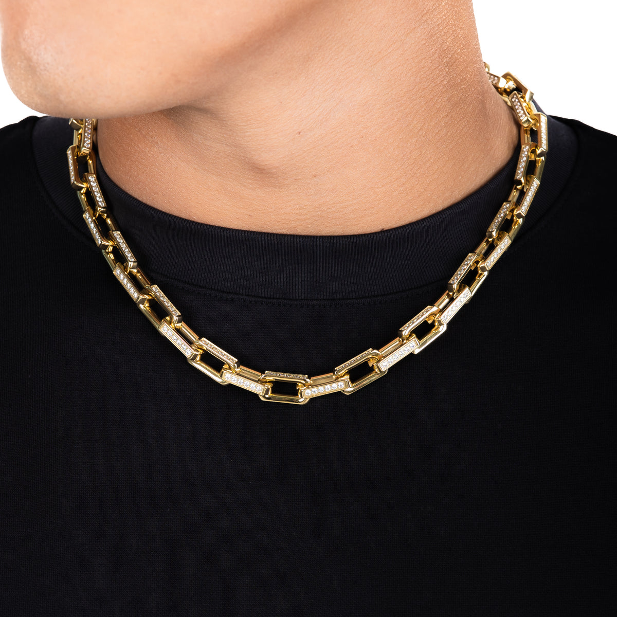 Iced Out Box Chain 18k Gold