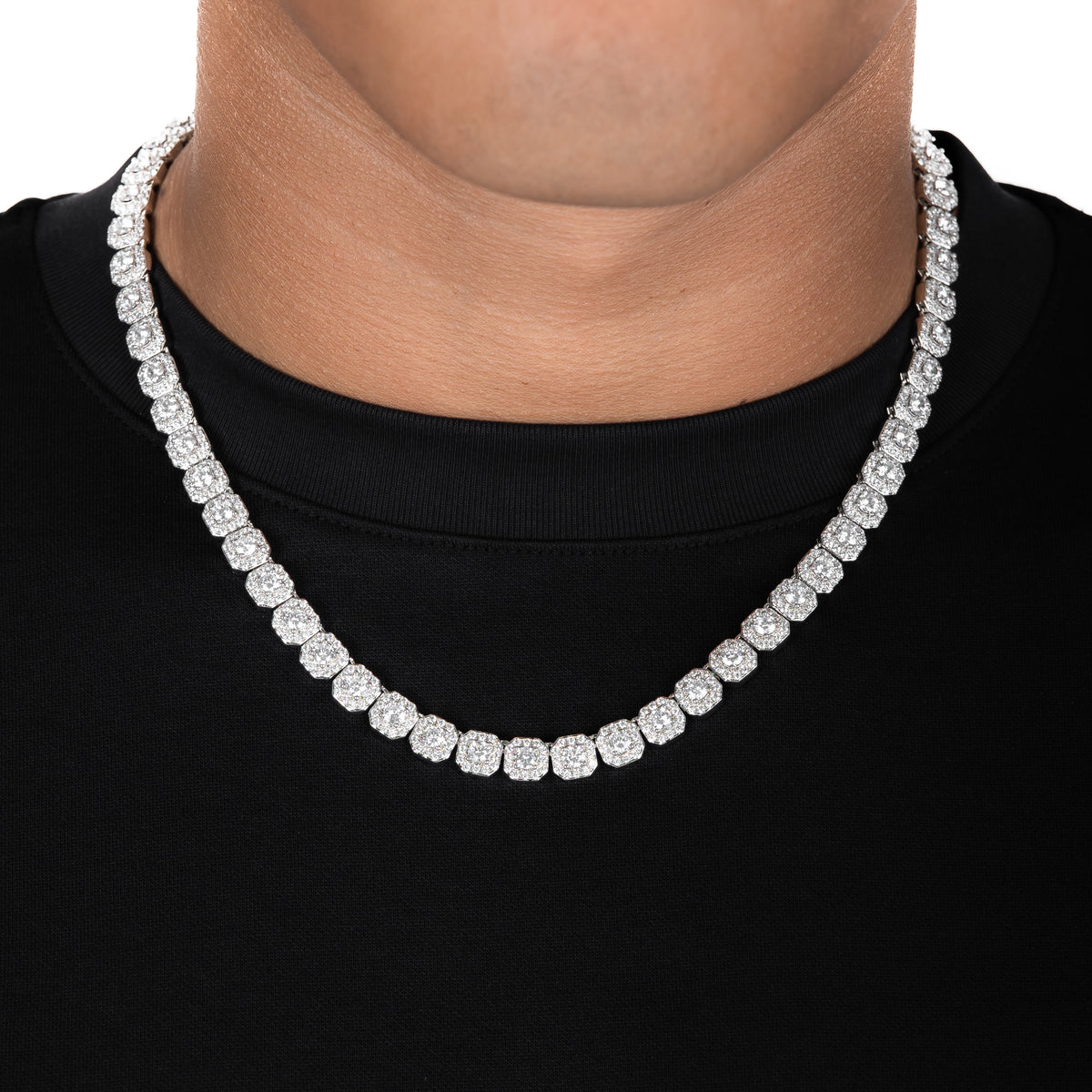 Micro Clustered Tennis Chain White Gold
