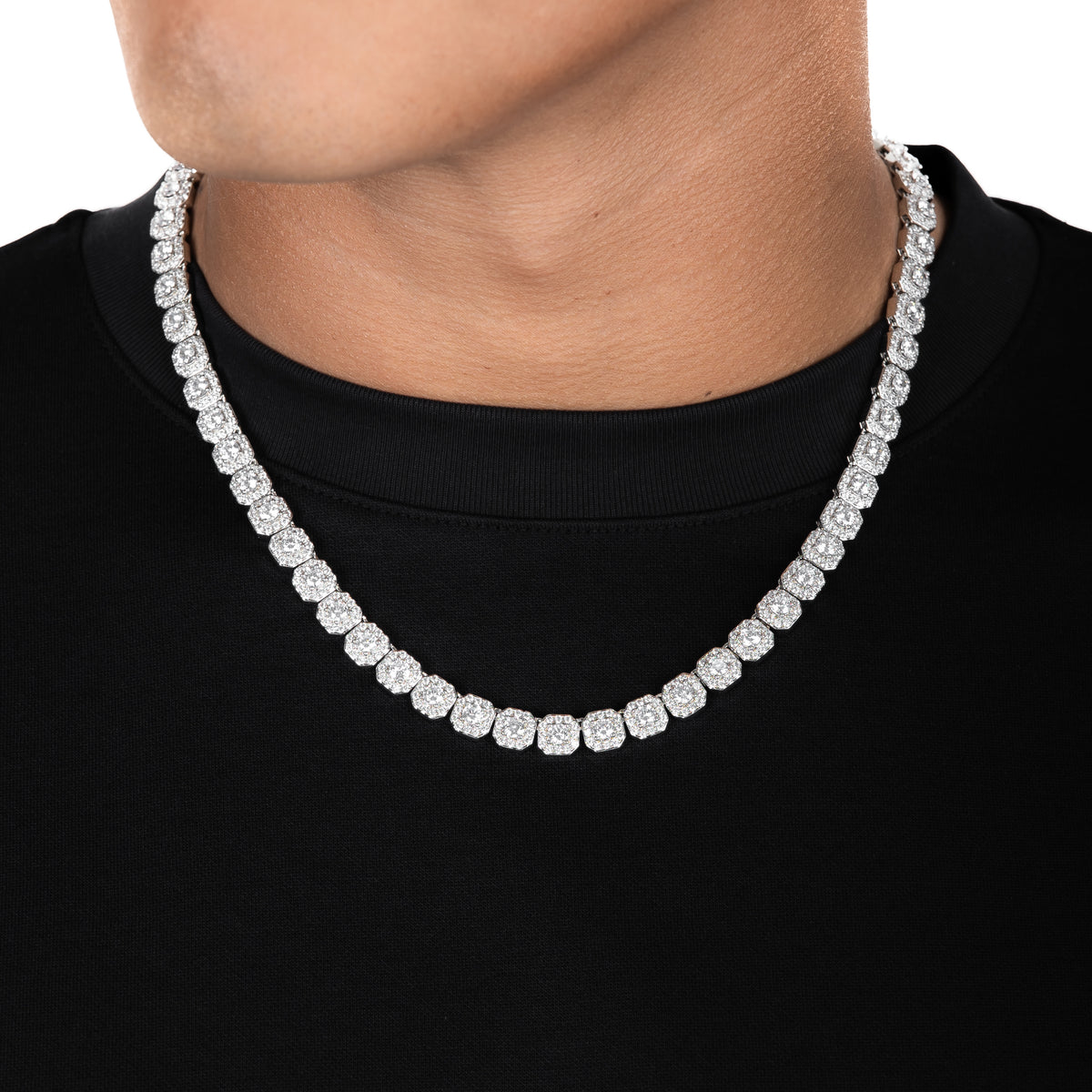Micro Clustered Tennis Chain White Gold
