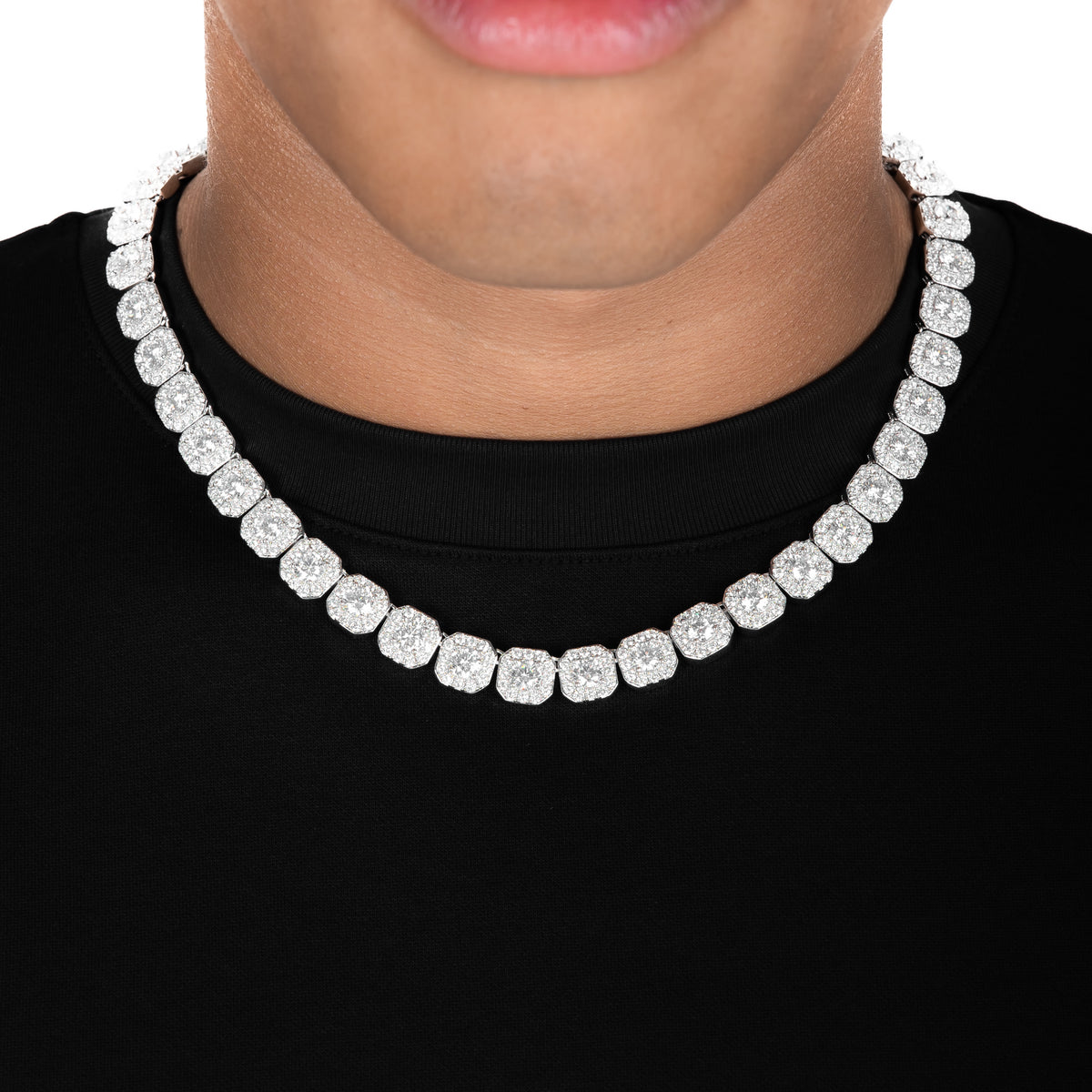 Clustered Tennis Chain White Gold