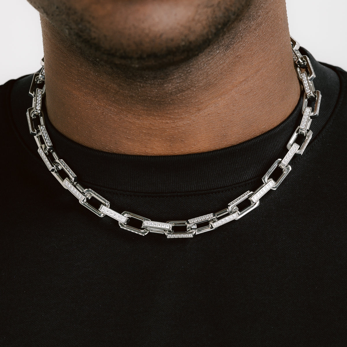 Iced Out Box Chain White Gold