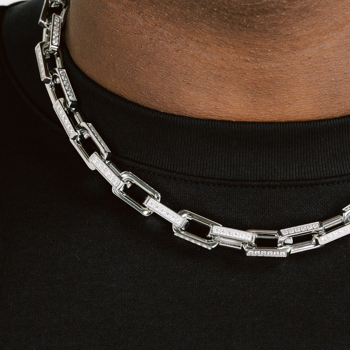 Iced Out Box Chain White Gold