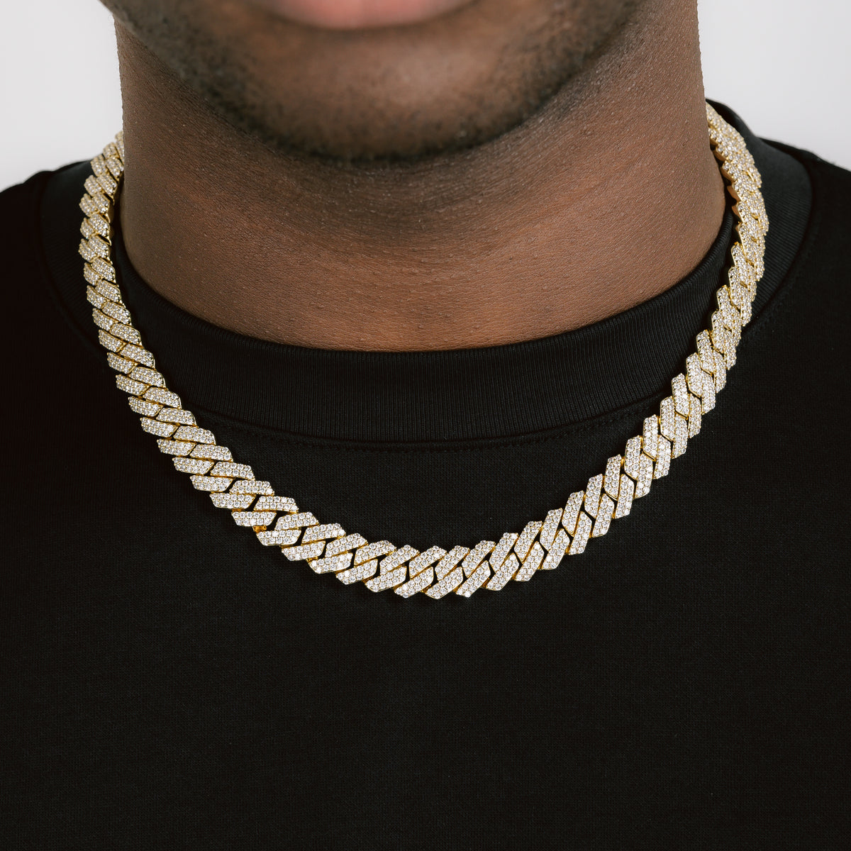 Miami Cuban Diamond Prong Link Hip Hop Choker Iced 14K Yellow Gold Plated  Chain