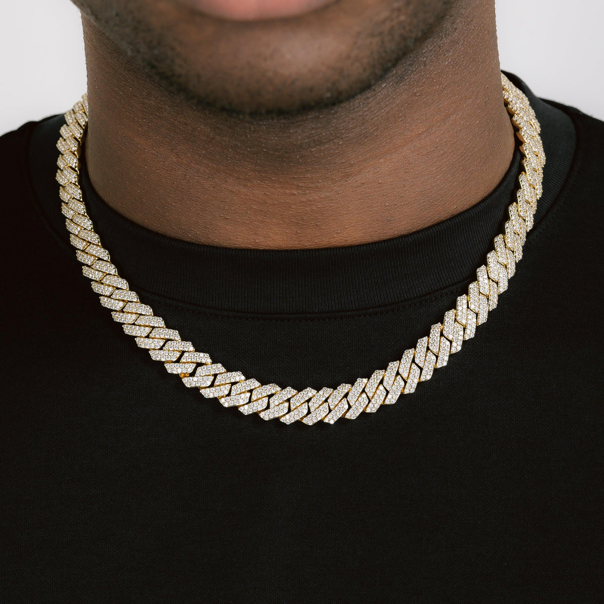 12mm Diamond Prong Cuban Chain 18k Gold