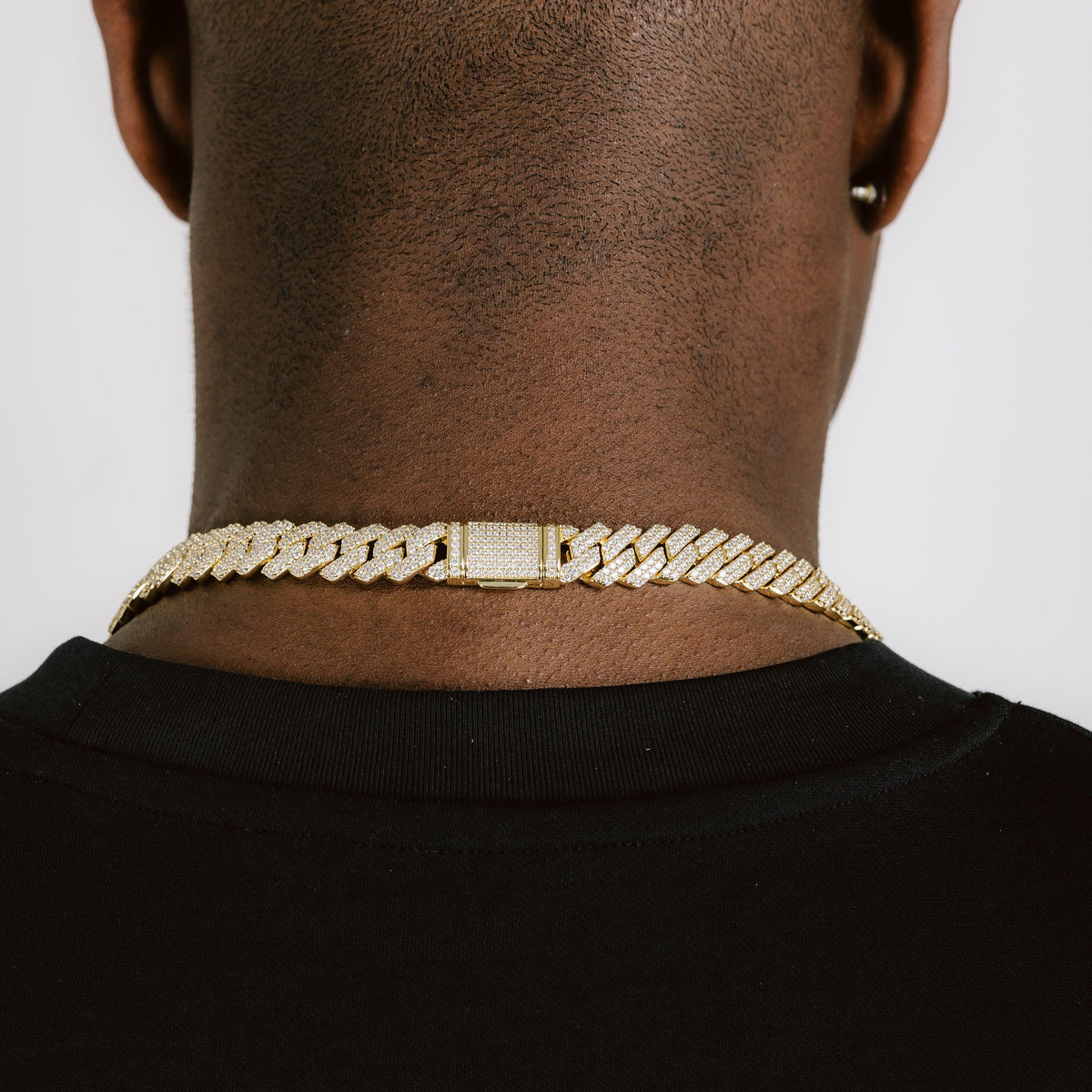 12mm Diamond Prong Cuban Chain 18k Gold
