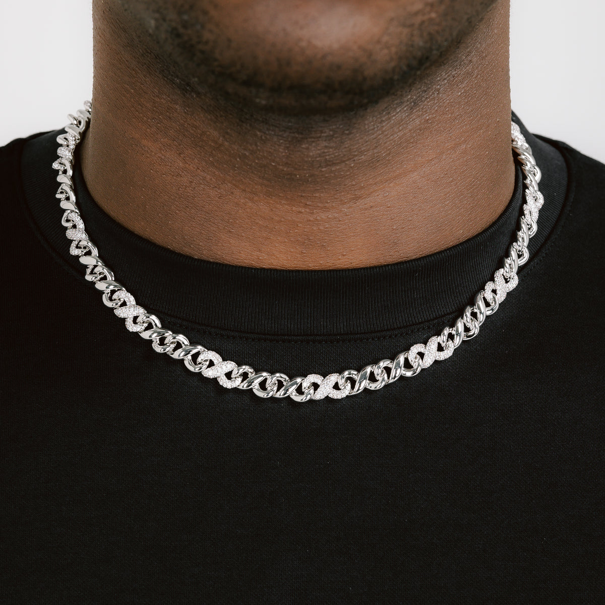 8mm Half Iced Infinity Chain White Gold