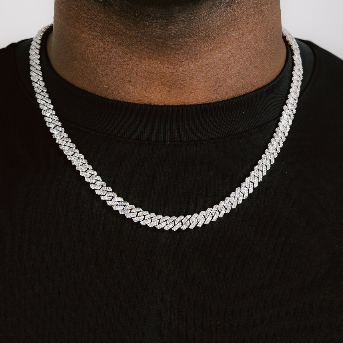 8mm Diamond Cuban Link Chain | Prong Cuban Link | Prong Diamond Cuban | 14k White Gold Plated