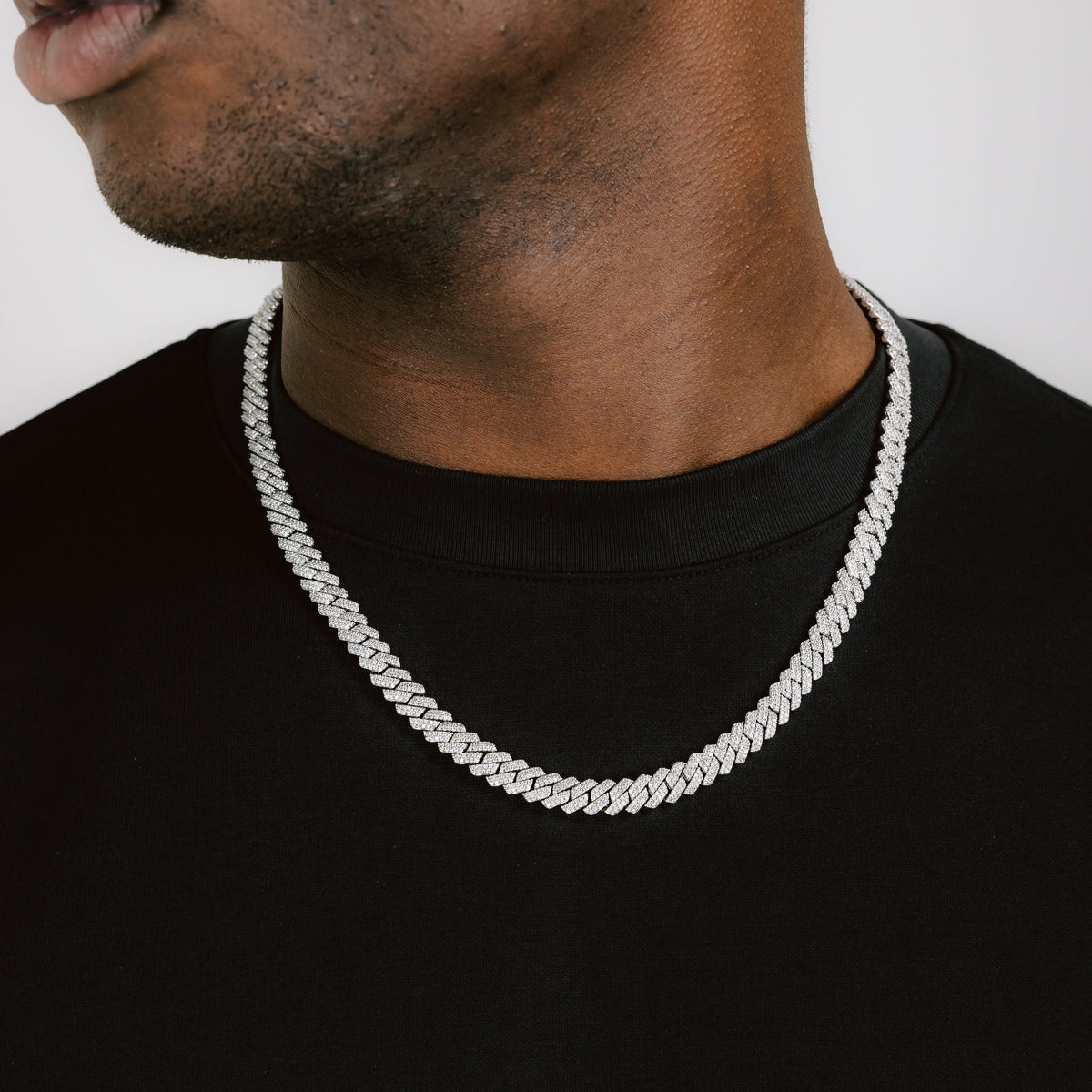 8mm Diamond Cuban Link Chain | Prong Cuban Link | Prong Diamond Cuban | 14k White Gold Plated