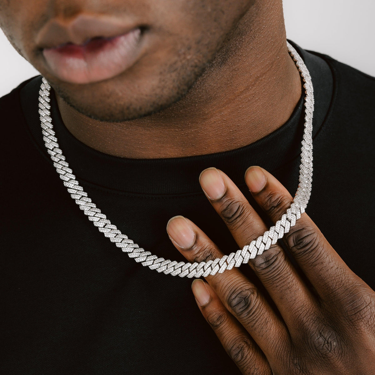 8mm Diamond Prong Cuban Chain White Gold