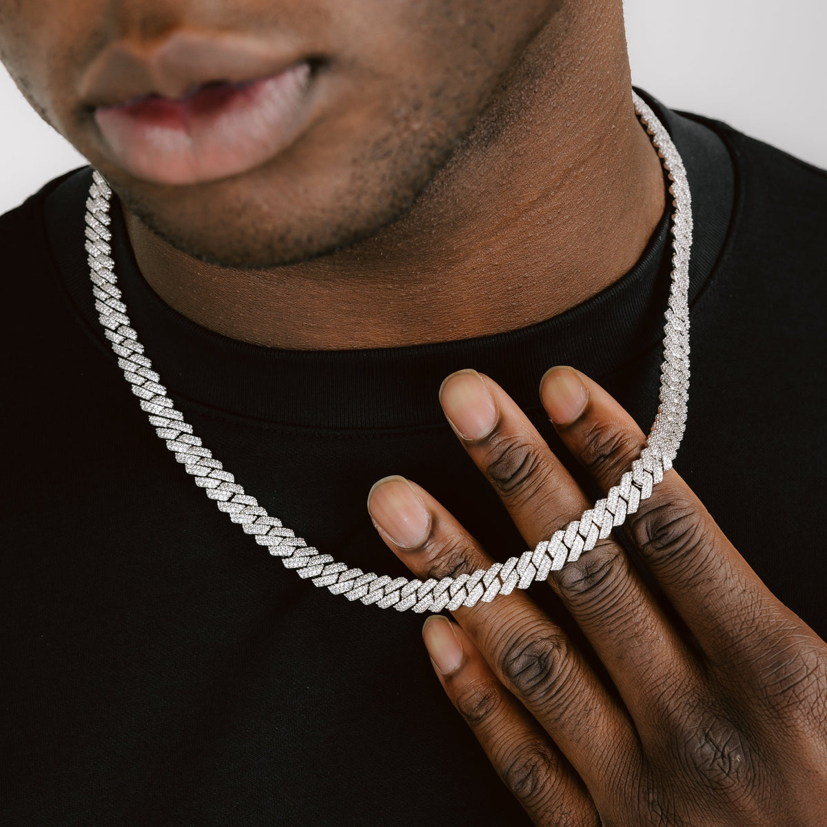 8mm Diamond Cuban Link Chain | Prong Cuban Link | Prong Diamond Cuban | 14k White Gold Plated