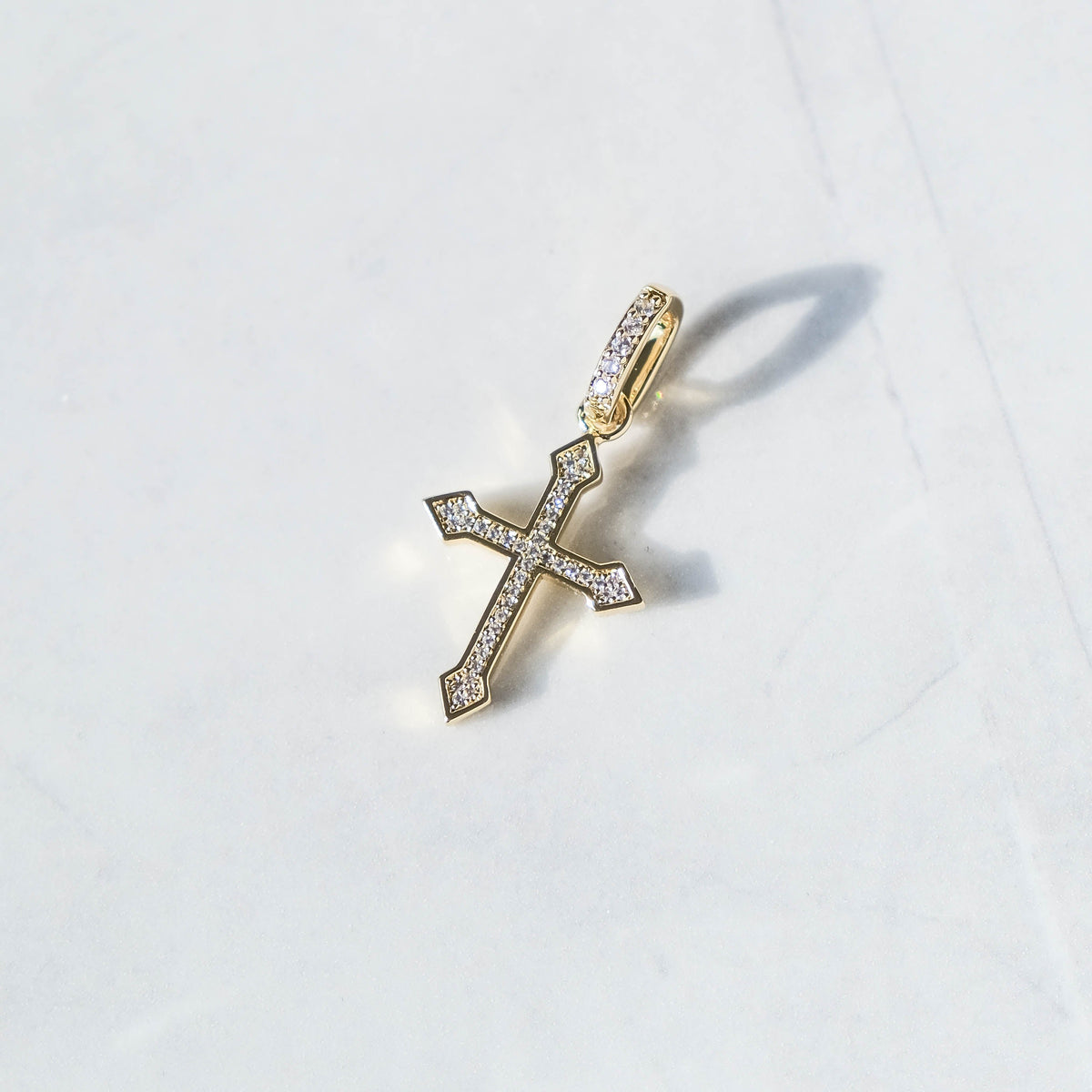 Micro Celtic Cross Pendant 18k Gold Moissanite
