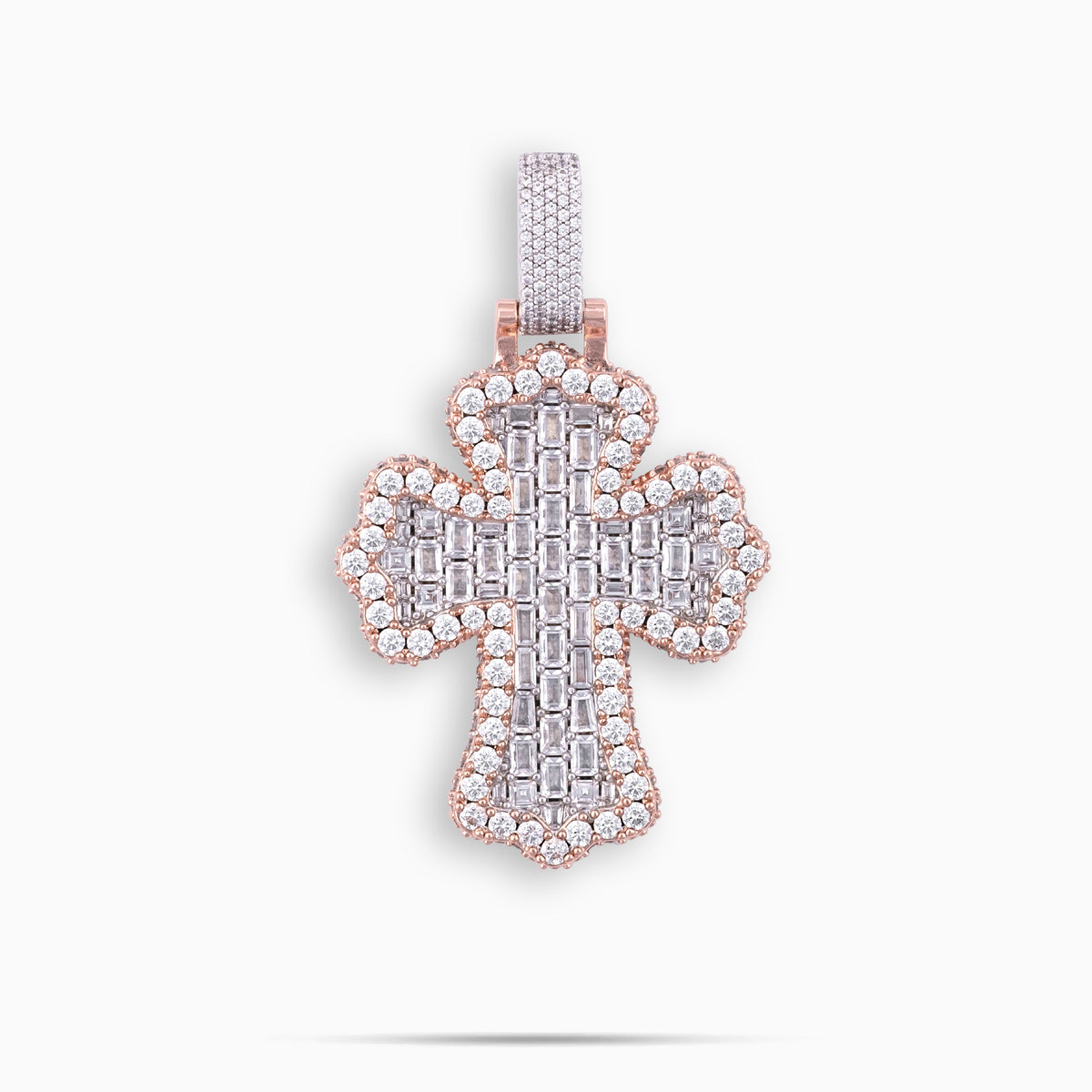 Baguette Cross Pendant 2 Tone