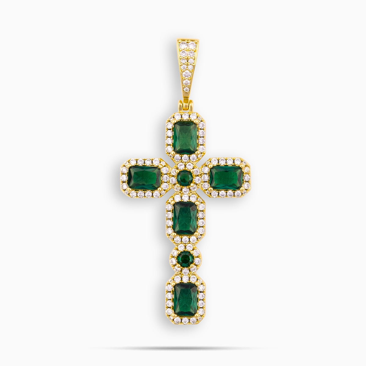 Emerald Cluster Cross Pendant Gold