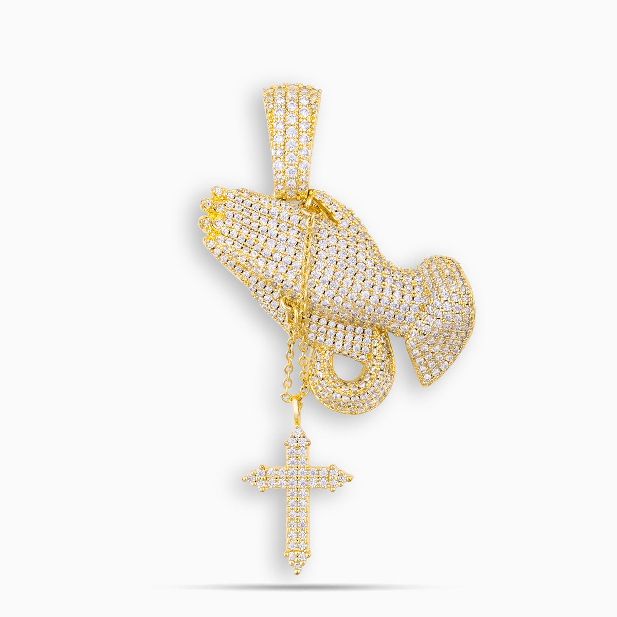 Iced Praying Hand Pendant Gold