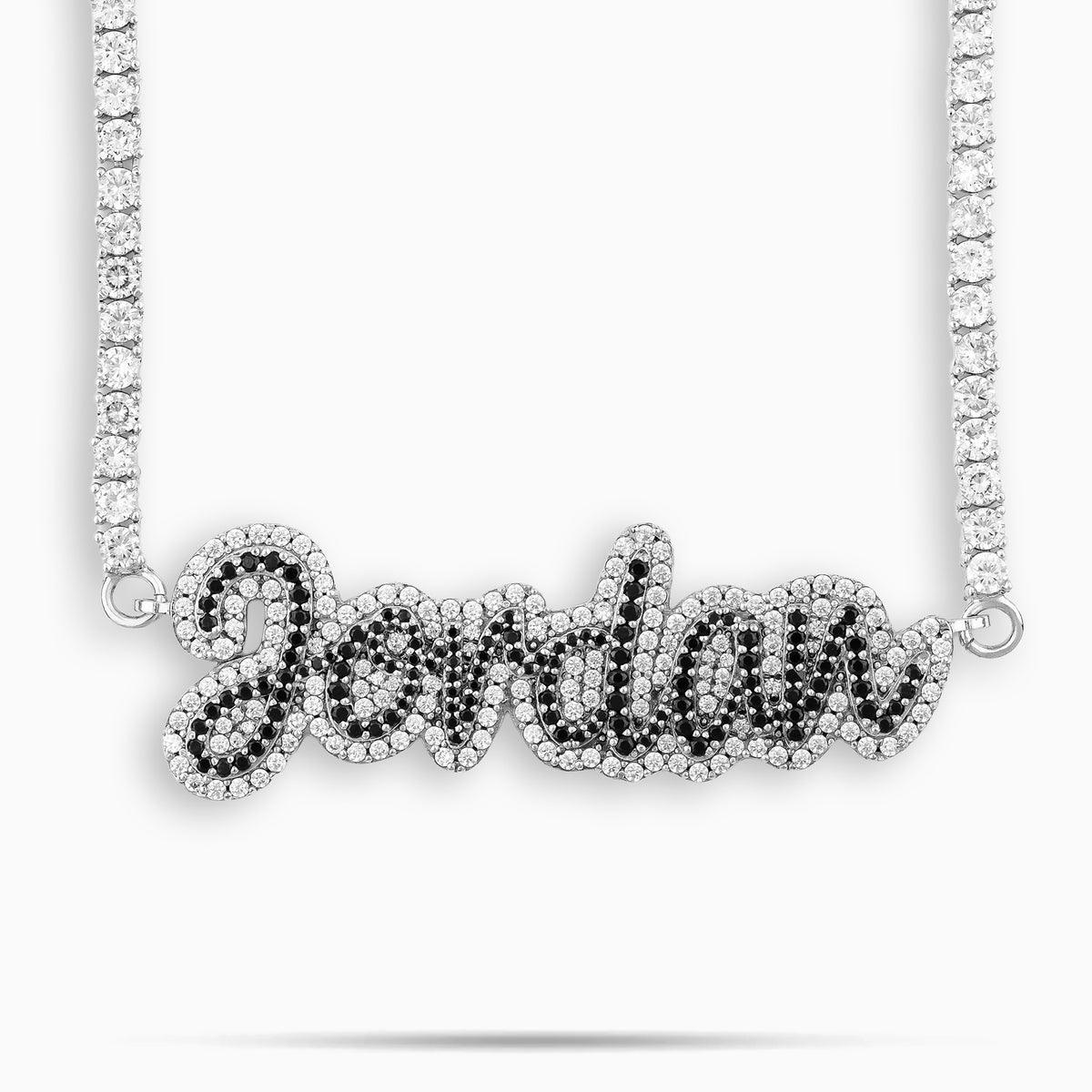 2 Tone Script Pendant on Tennis Chain