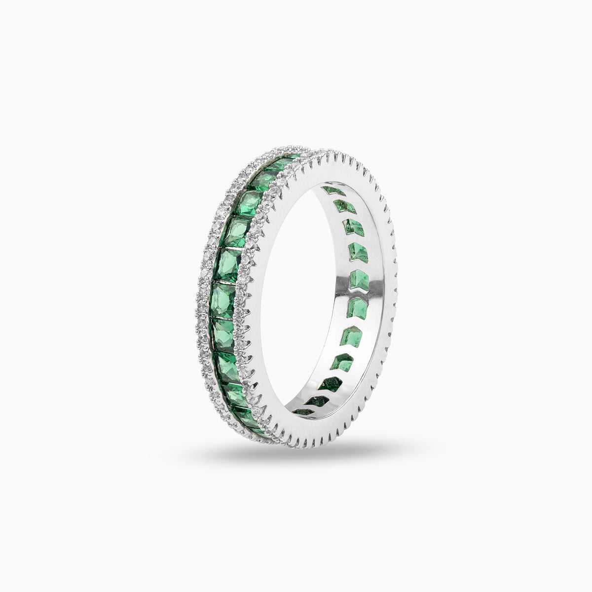 Silver Green Layered Ring