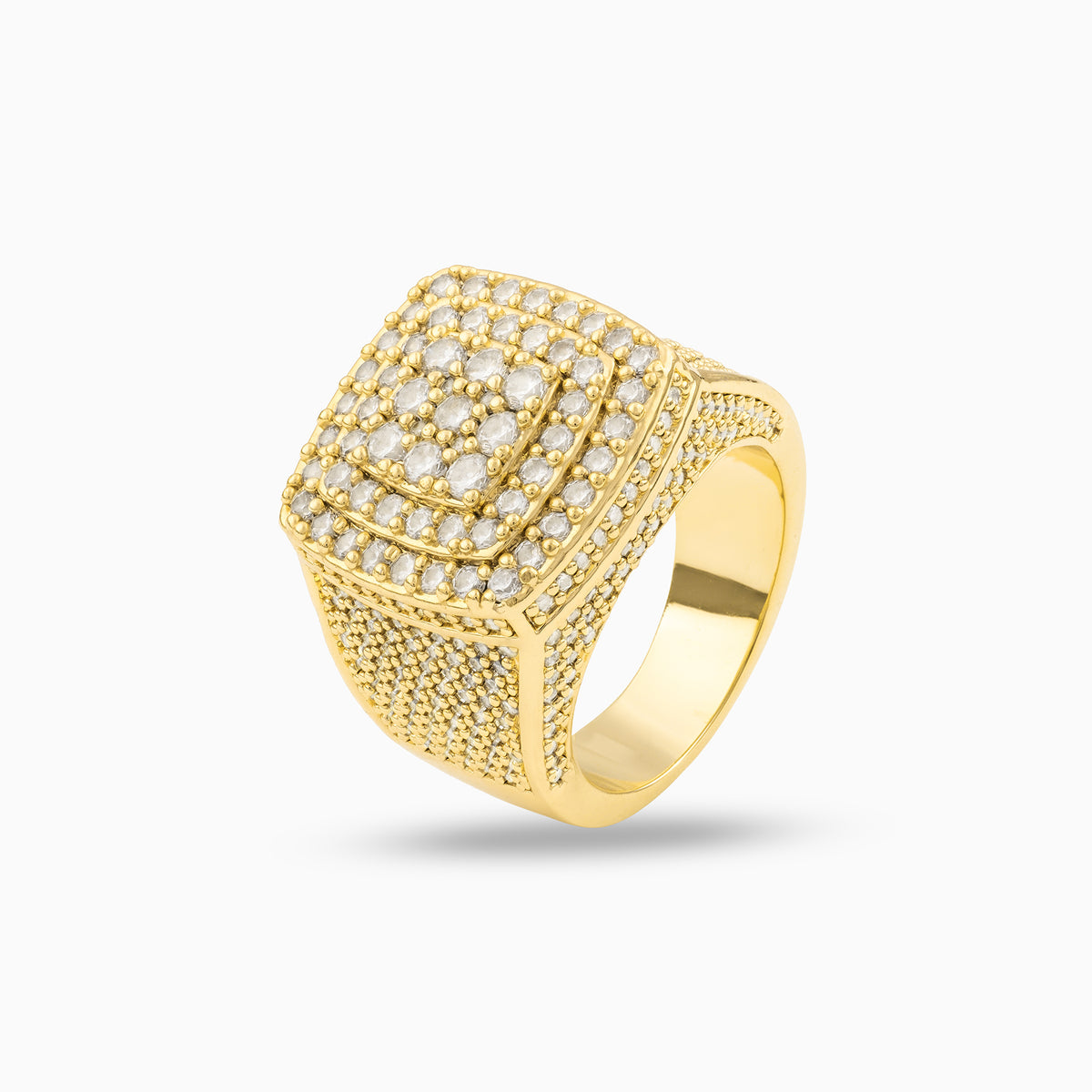 Double Step Signet Ring Gold Moissanite