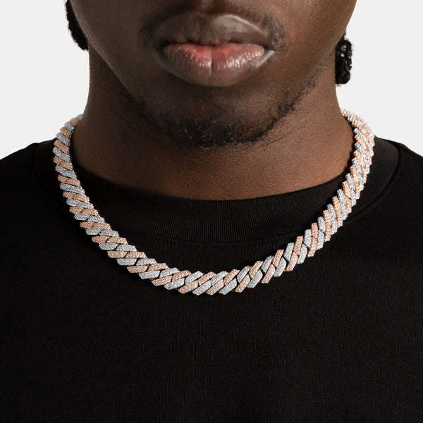Diamond Plug Chain 12mm Two Tone Diamond Prong Cuban Link Chain | 6 ICE, LLC