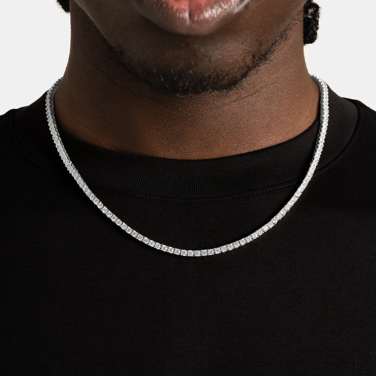 thumbnail image 2 of 22 Men Solid 925 Sterling Silver Icy Bling CZ 3mm 1 Row Tennis Chain Necklace 2 of 4