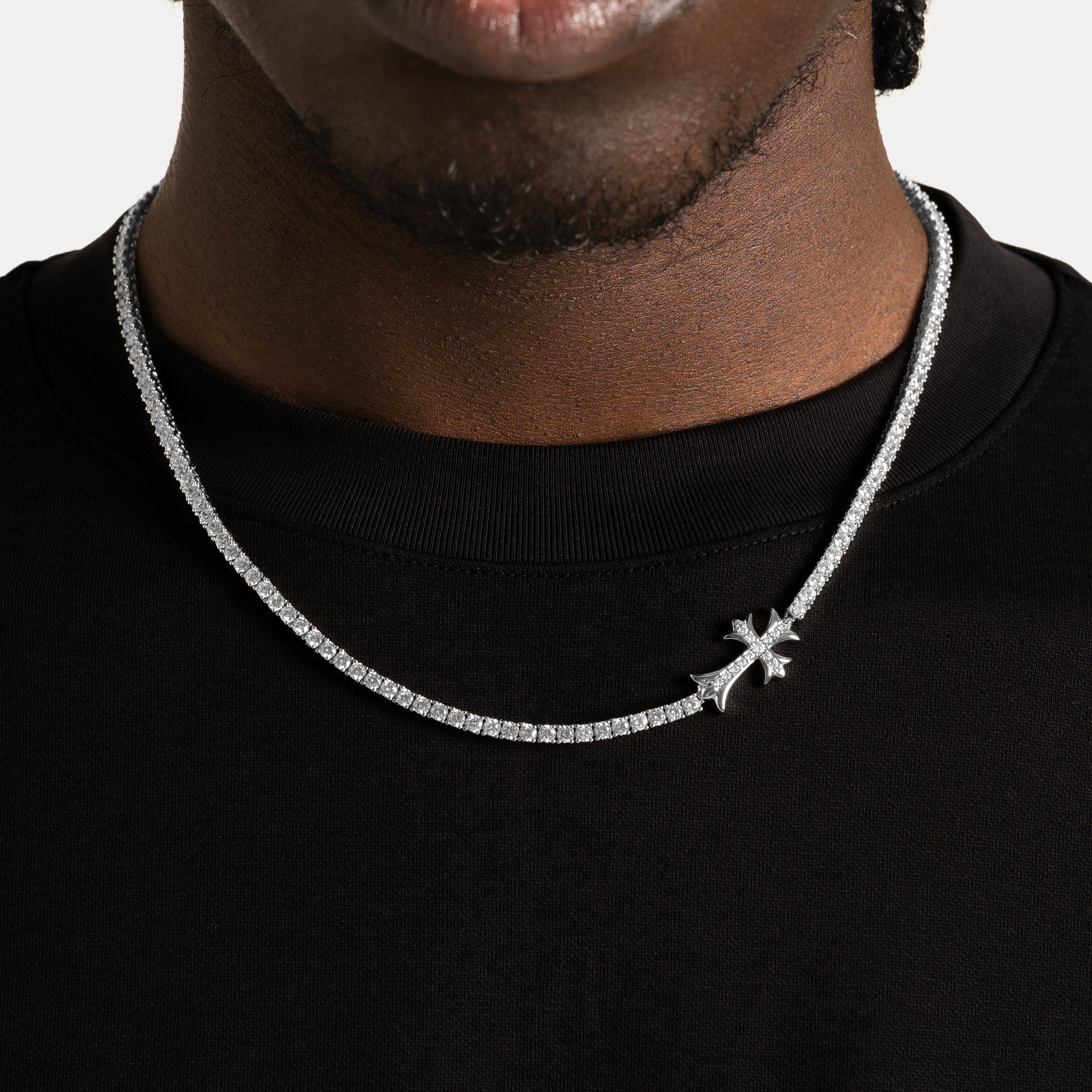Vintage Cross Tennis Chain White Gold | 6 ICE, LLC