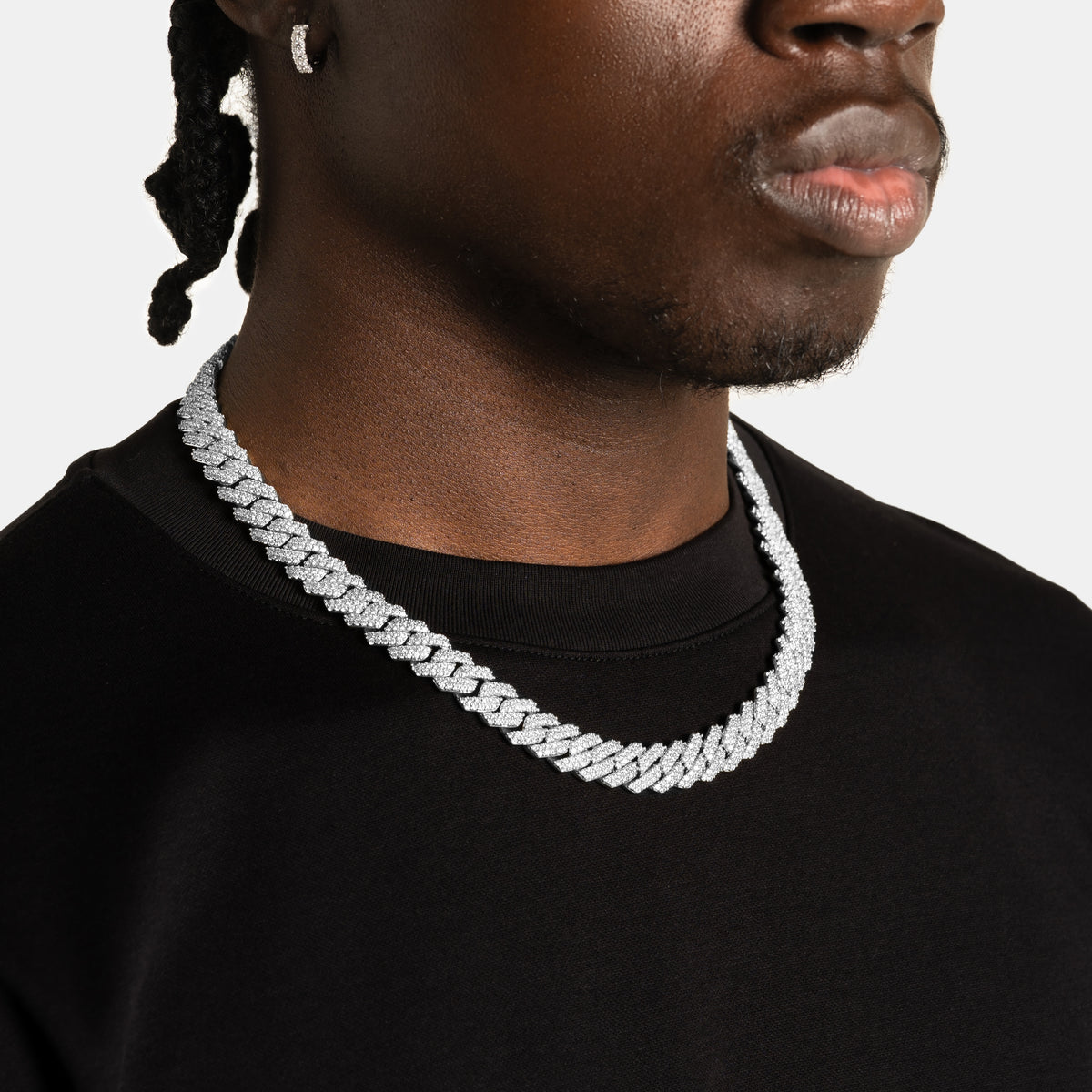 12mm Prong Cuban Chain White Vermeil