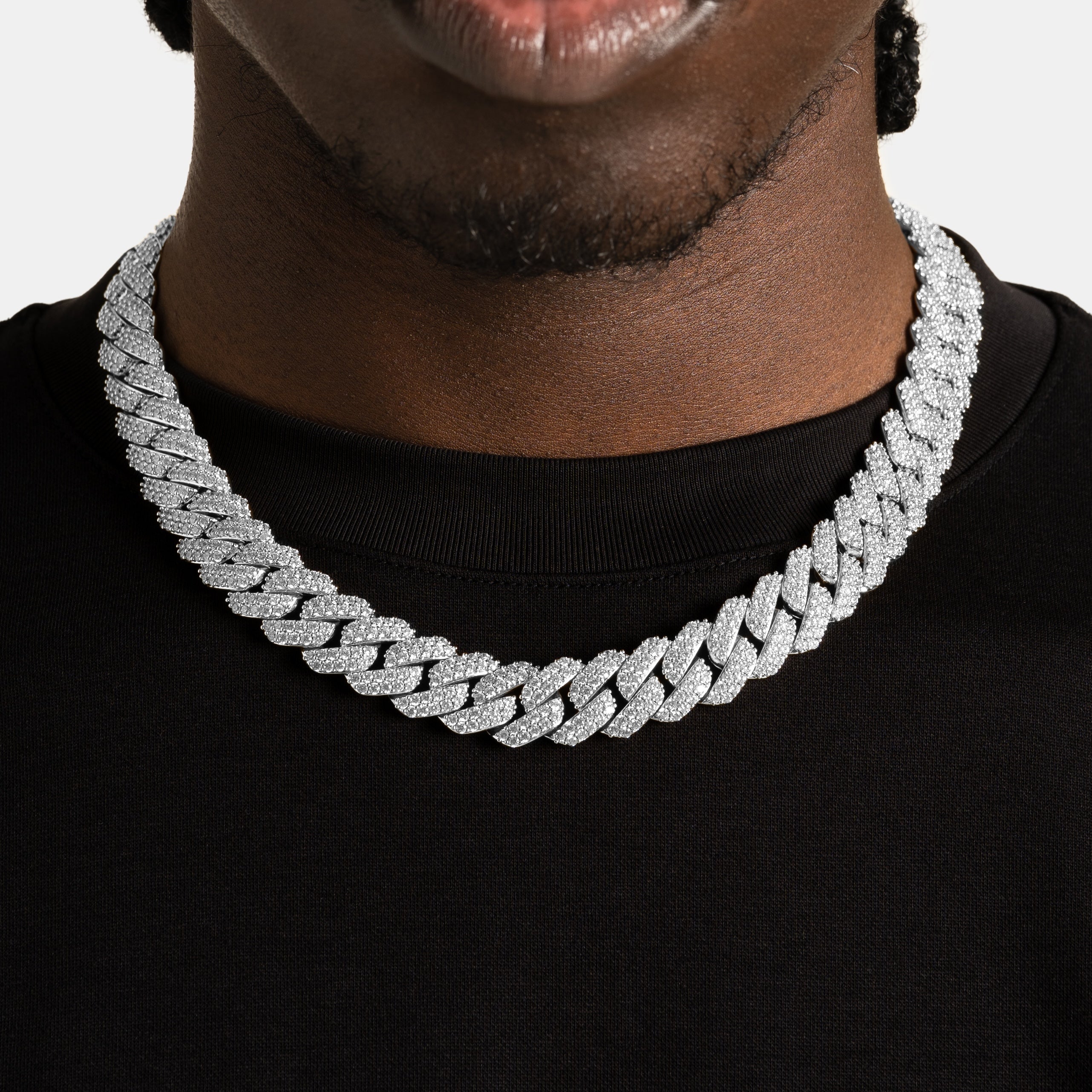 15mm Diamond Prong Cuban Chain White Gold | 6 ICE, LLC