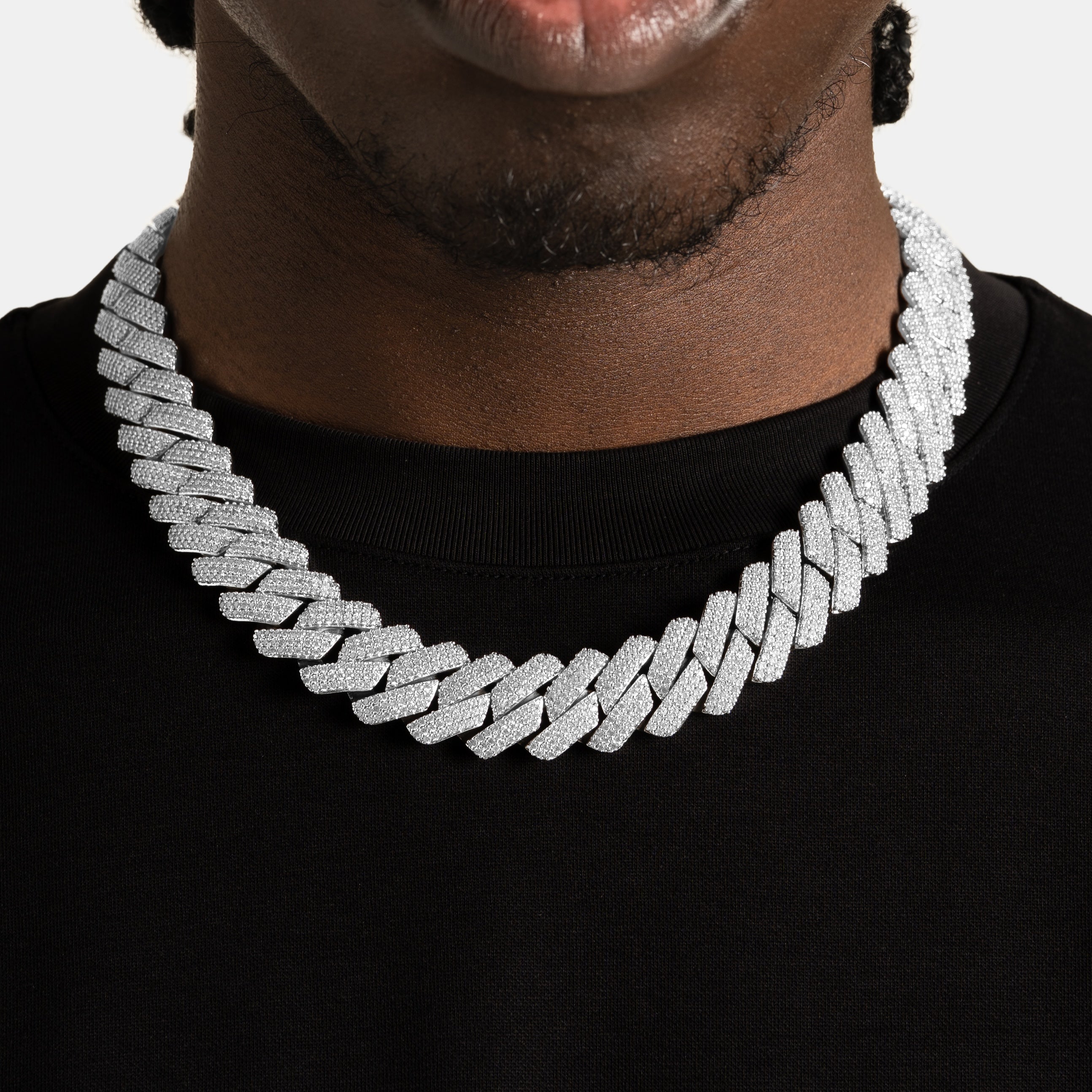 Chain Necklace 【19mm】 19mm Diamond Cuban Chain White Gold | 6 ICE, LLC